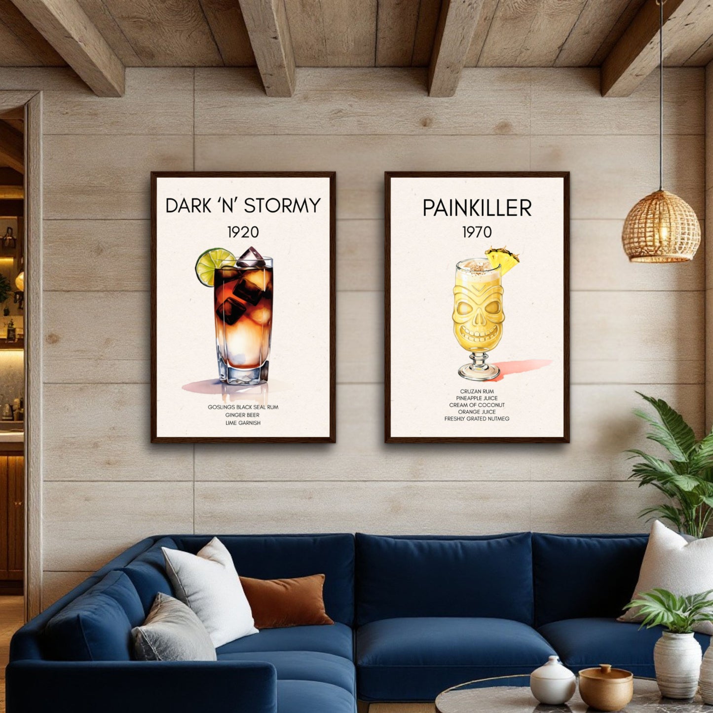 Dark n Stormy Cocktail Drink Bar Art Print Light Wood Frame 30x45 cm 12x18″ Premium Matte Paper Wooden Framed Poster