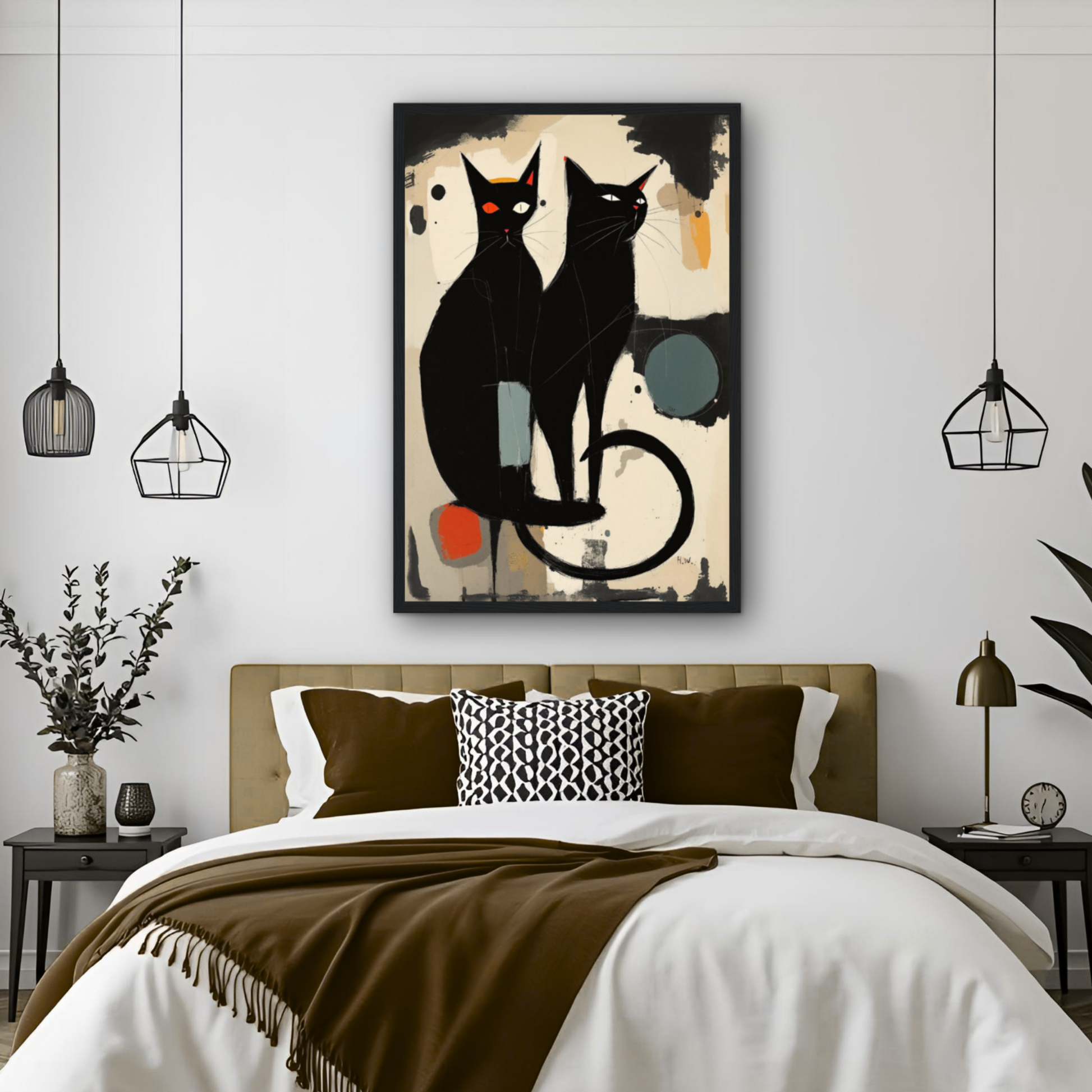 Abstract Crazy Cat Duo Art Print Light Wood Frame 20x30 cm 8x12″ Framed Canvas