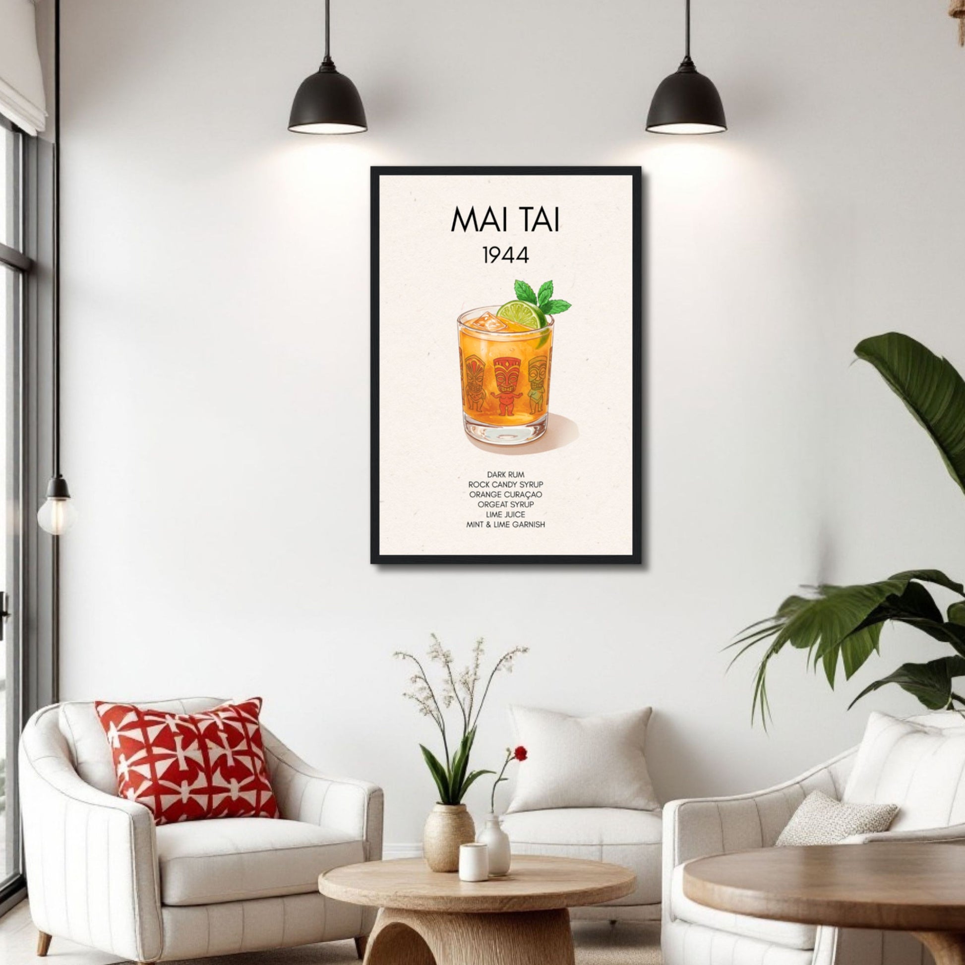 Mai Tai Tropical Cocktail Bar Poster Print Black Wood Frame 30x45 cm 12x18″ Classic Matte Paper Wooden Framed Poster