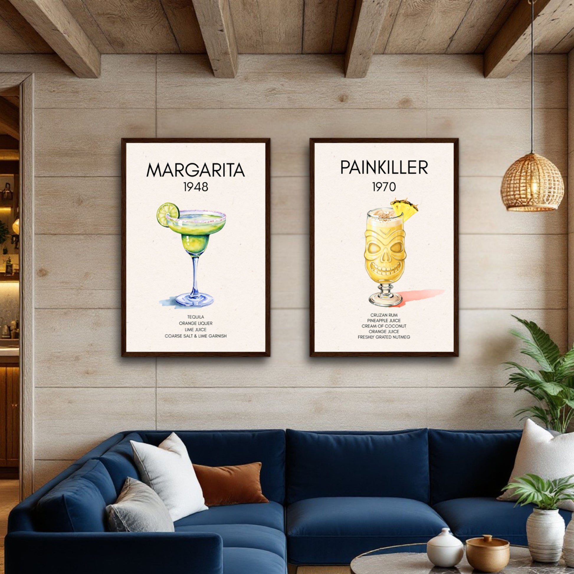 Painkiller Cocktail Bar Art Poster Print Light Wood Frame 60x90 cm 24x36″ Museum-Quality Matte Paper Wooden Framed Poster