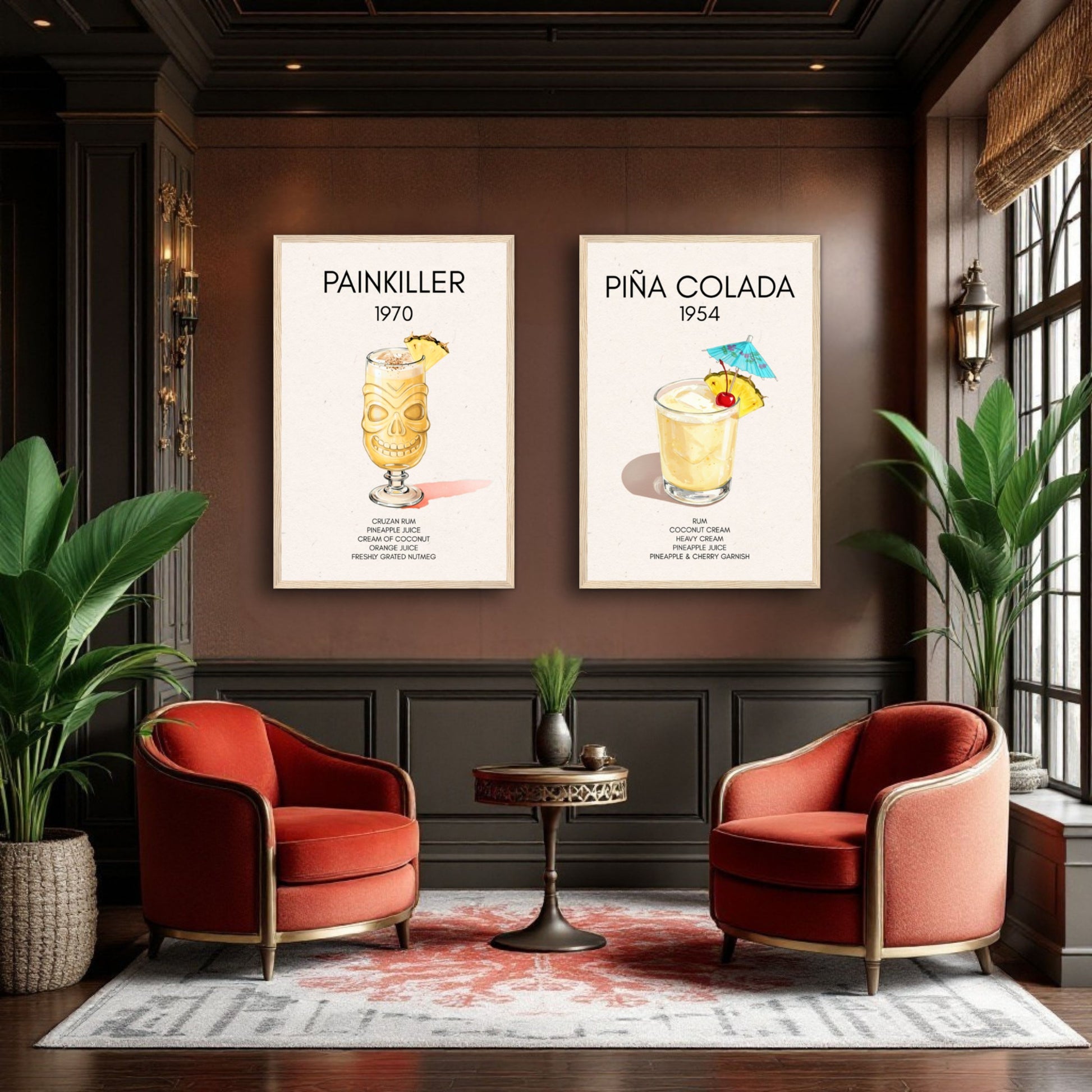 Pina Colada Cocktail Bar Poster Print Black Wood Frame 30x45 cm 12x18″ Framed Canvas