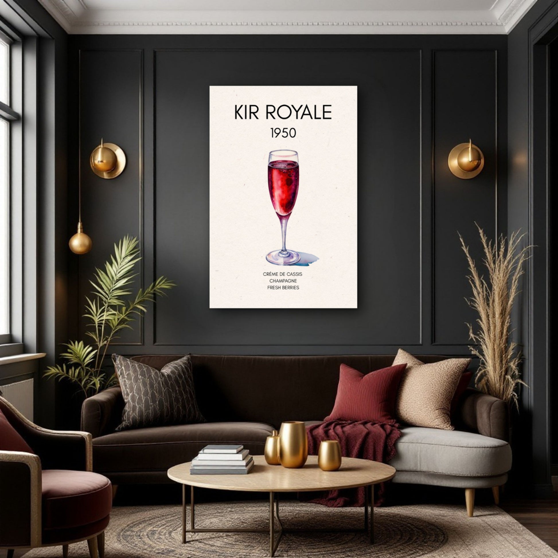 Kir Royale Champagne Cocktail Bar Poster Print Light Wood Frame 40x60 cm 16x24″ Premium Matte Paper Wooden Framed Poster