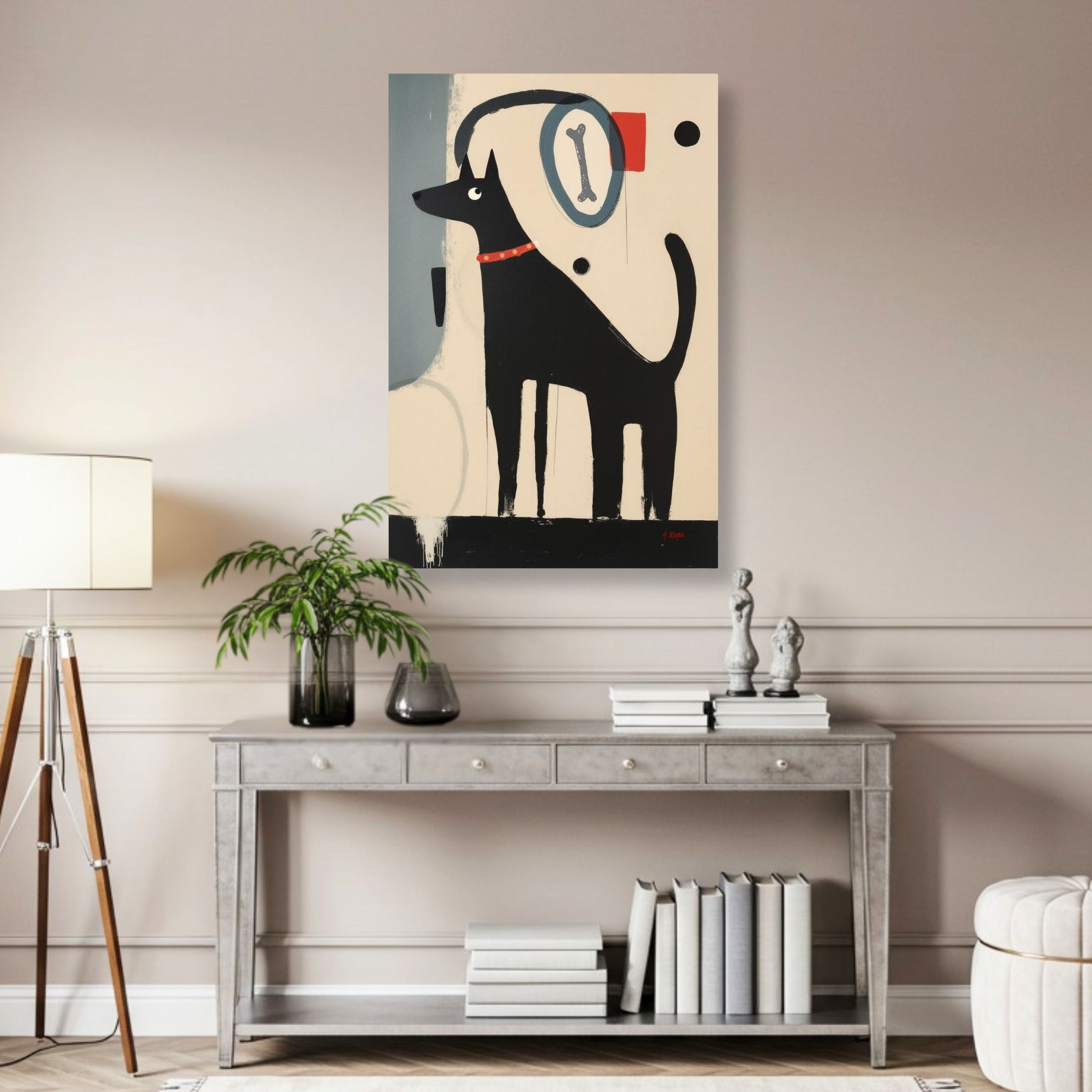 Quirky Modern Dog Art Print 30x45 cm 12x18″ Premium Matte Paper Wooden Framed Poster White Wood Frame