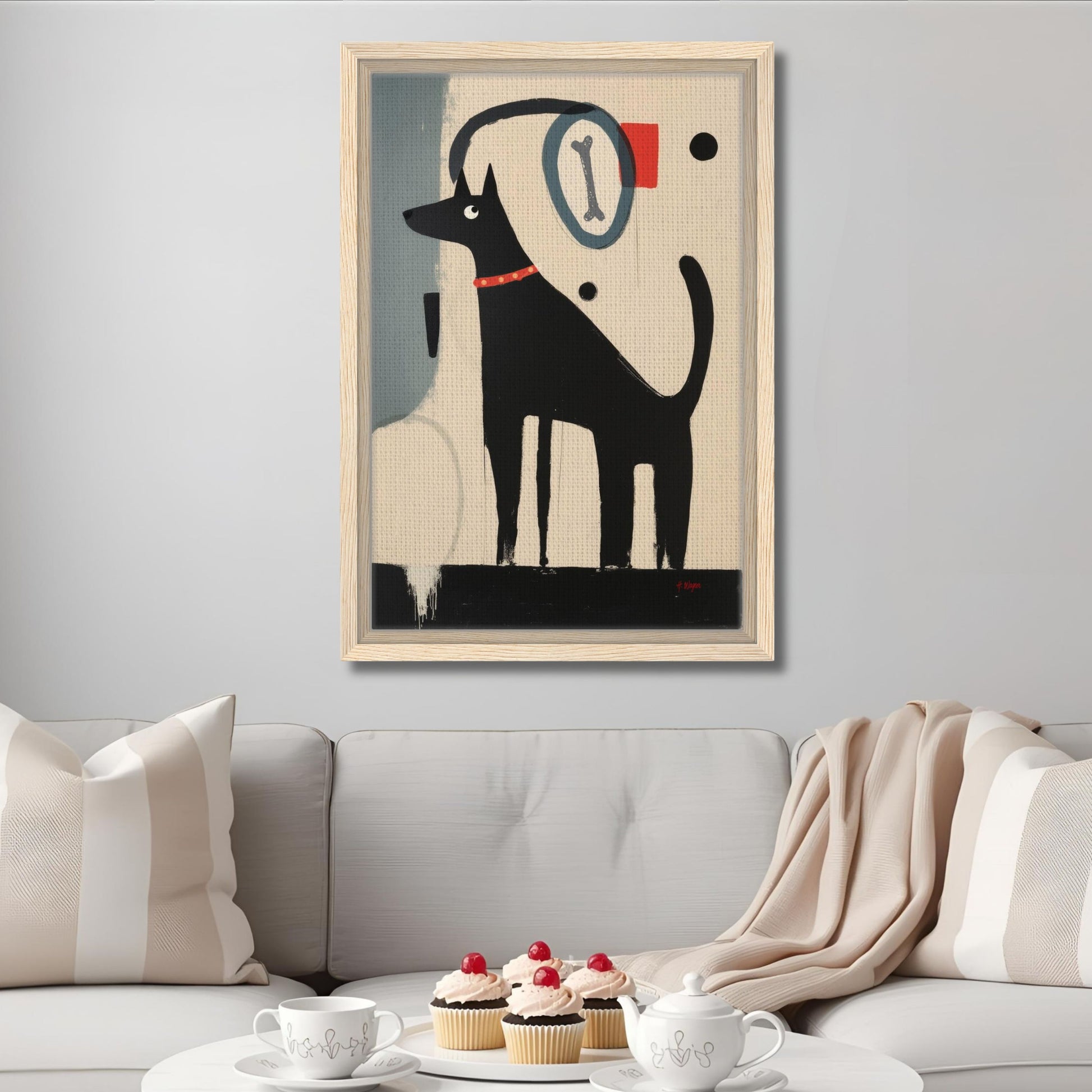 Quirky Modern Dog Art Print 30x45 cm 12x18″ Premium Matte Paper Wooden Framed Poster Dark Brown Wood Frame
