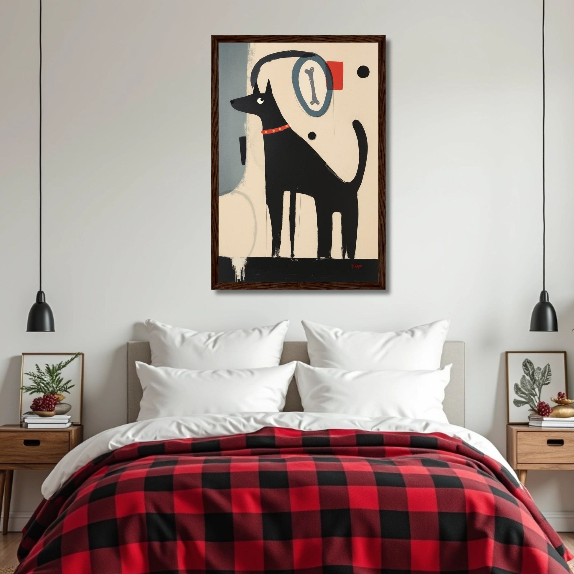 Quirky Modern Dog Art Print 30x45 cm 12x18″ Premium Matte Paper Wooden Framed Poster White Wood Frame