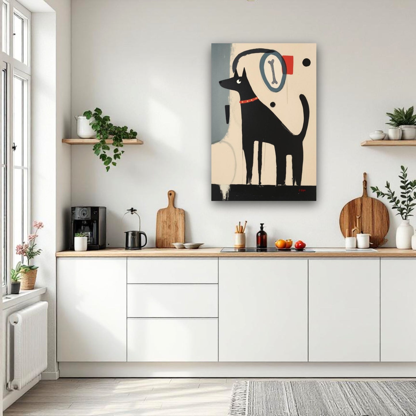Quirky Modern Dog Art Print 30x45 cm 12x18″ Premium Matte Paper Wooden Framed Poster White Wood Frame