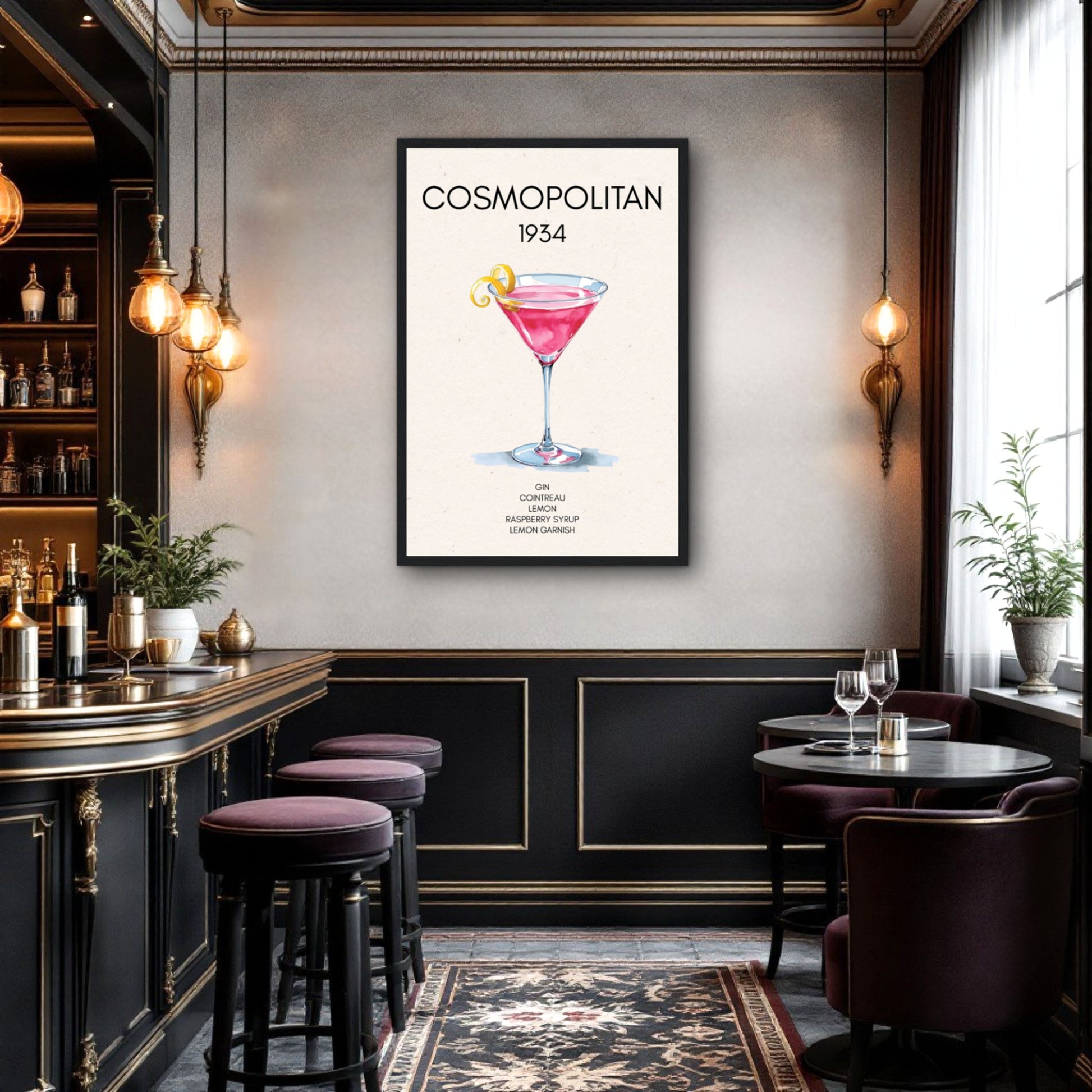 Cosmopolitan Cocktail Bar Poster Print Light Wood Frame 40x60 cm 16x24″ Premium Matte Paper Wooden Framed Poster