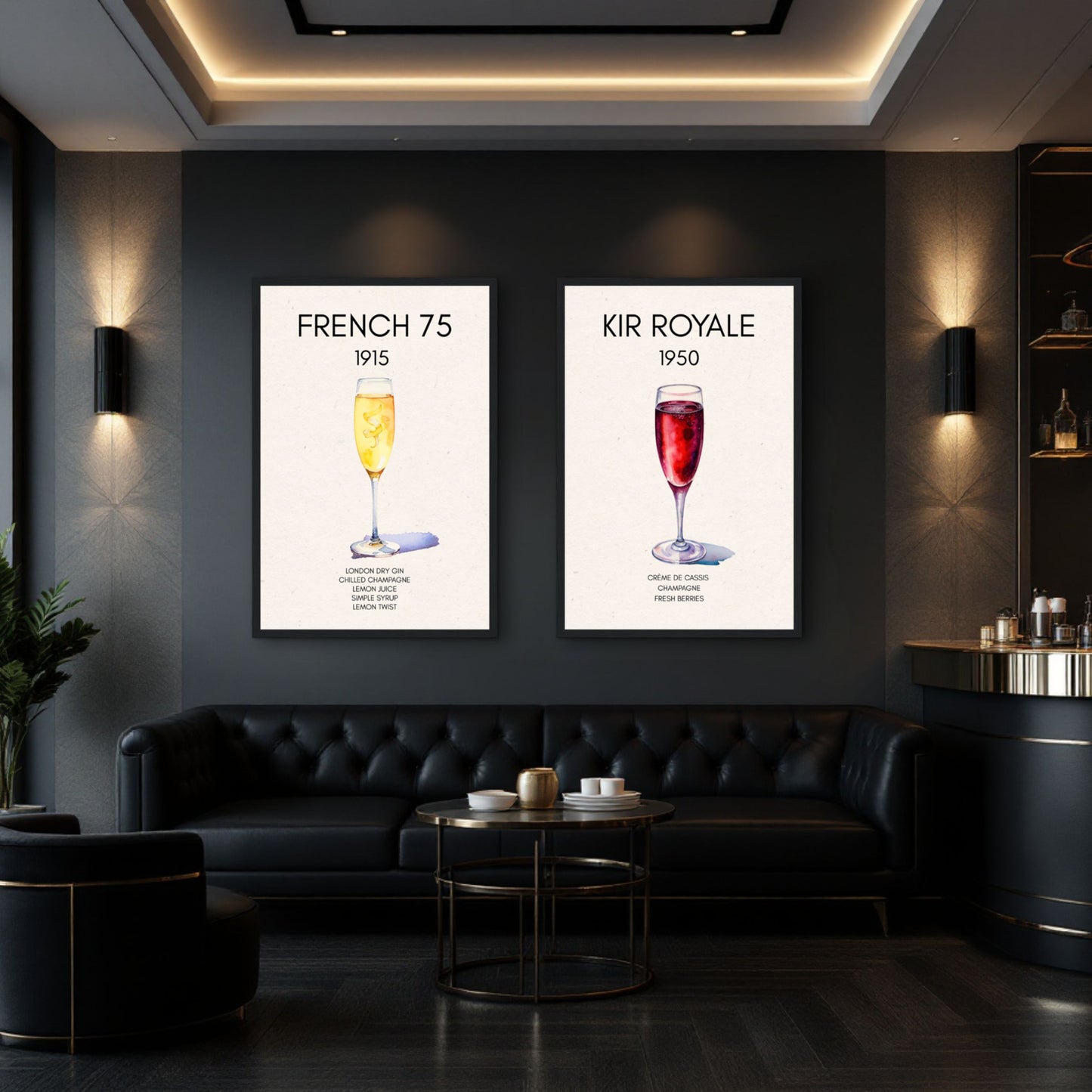 Kir Royale Champagne Cocktail Bar Poster Print Light Wood Frame 40x60 cm 16x24″ Premium Matte Paper Wooden Framed Poster