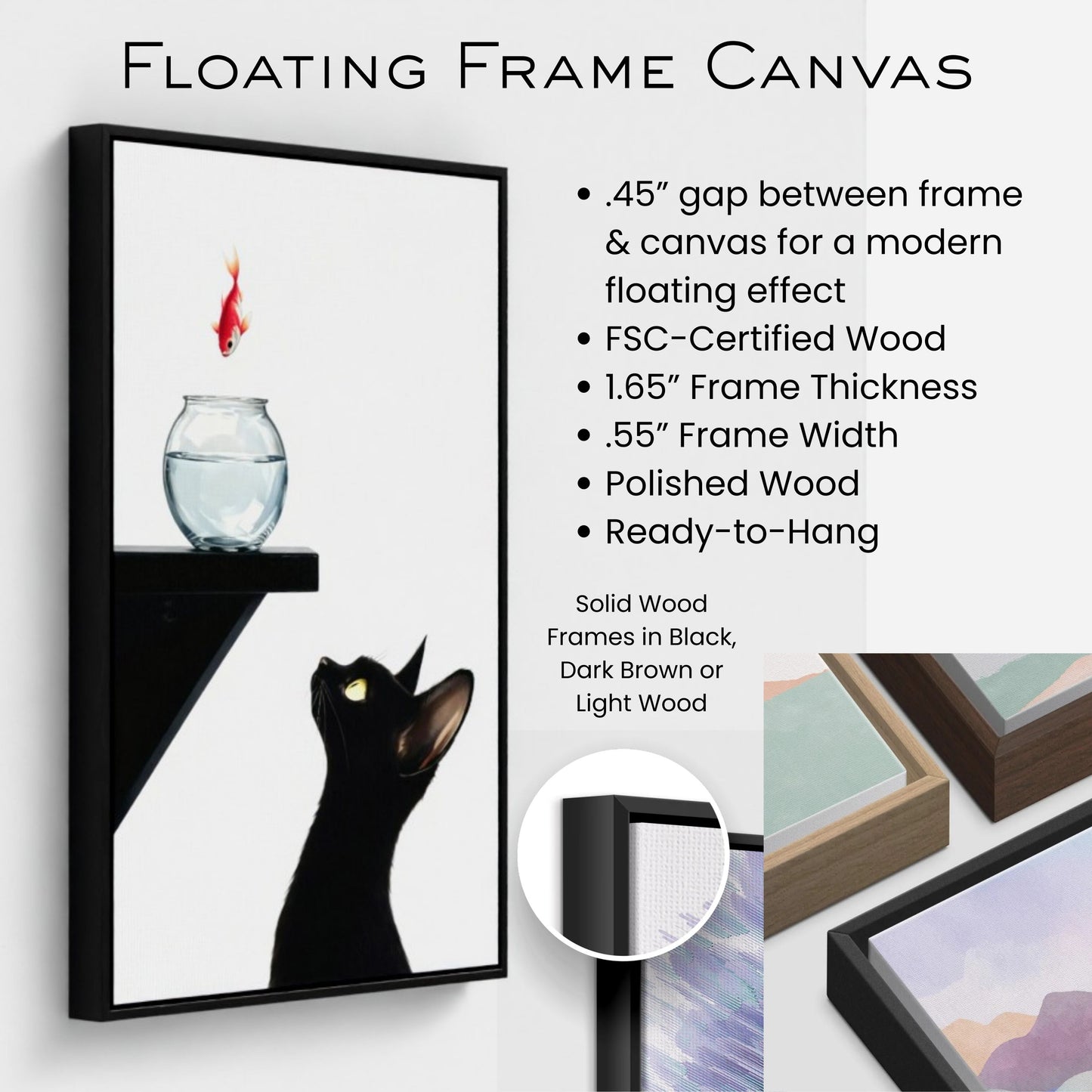 Curious Black Cat Goldfish Minimalist Art Print