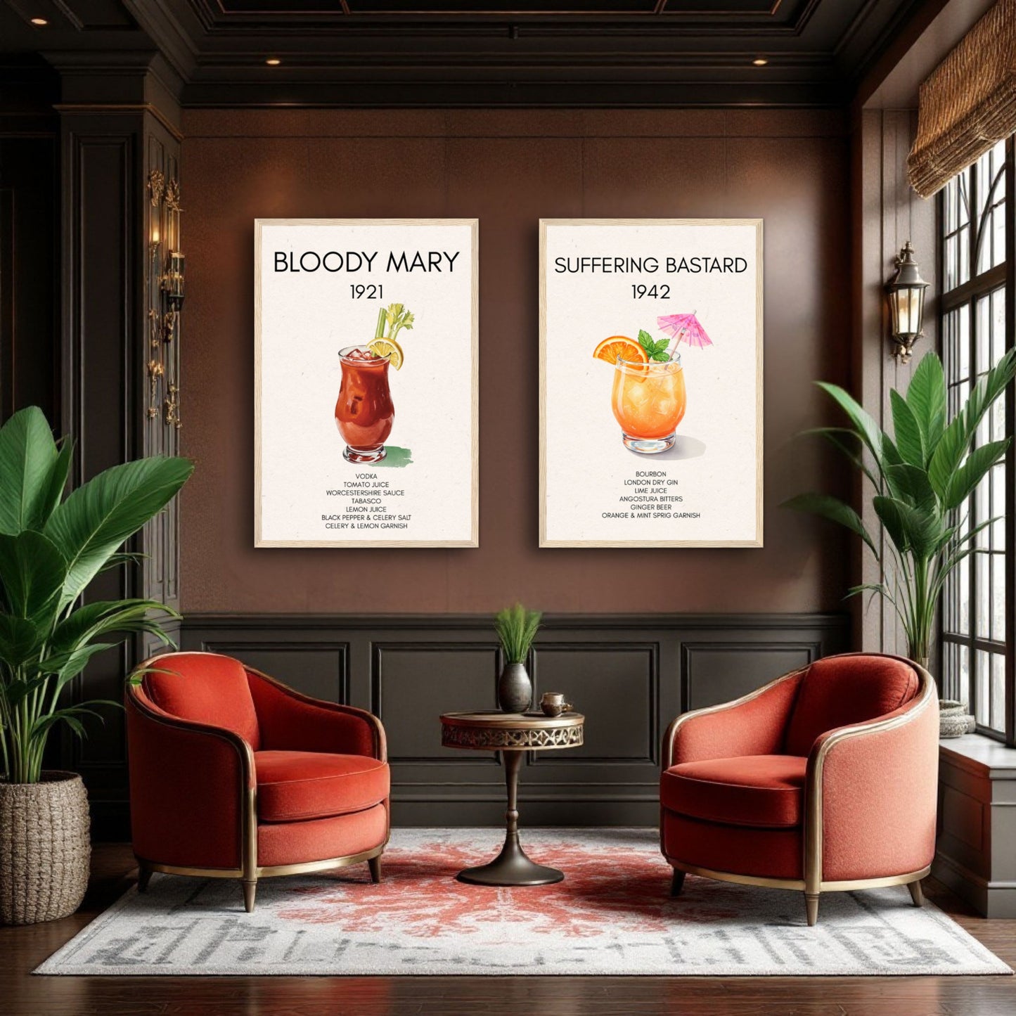 Bloody Mary Cocktail Bar Poster Print Dark Brown Wood 40x60 cm 16x24″ Museum-Quality Matte Paper Wooden Framed Poster
