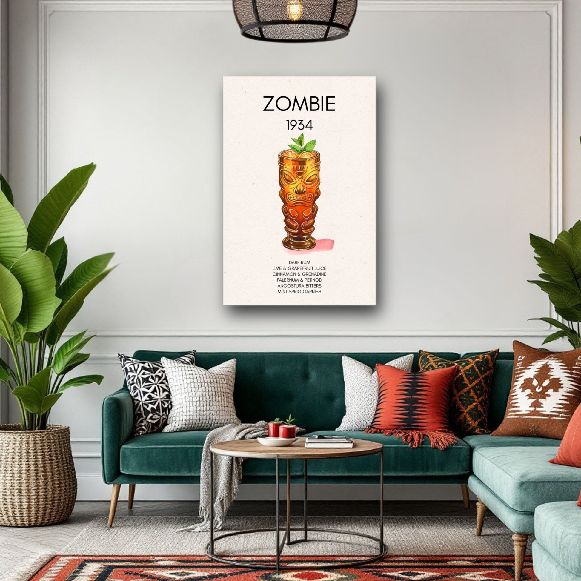 Zombie Tiki Cocktail Bar Poster Print Dark Brown Wood Frame 30x45 cm 12x18″ Framed Canvas