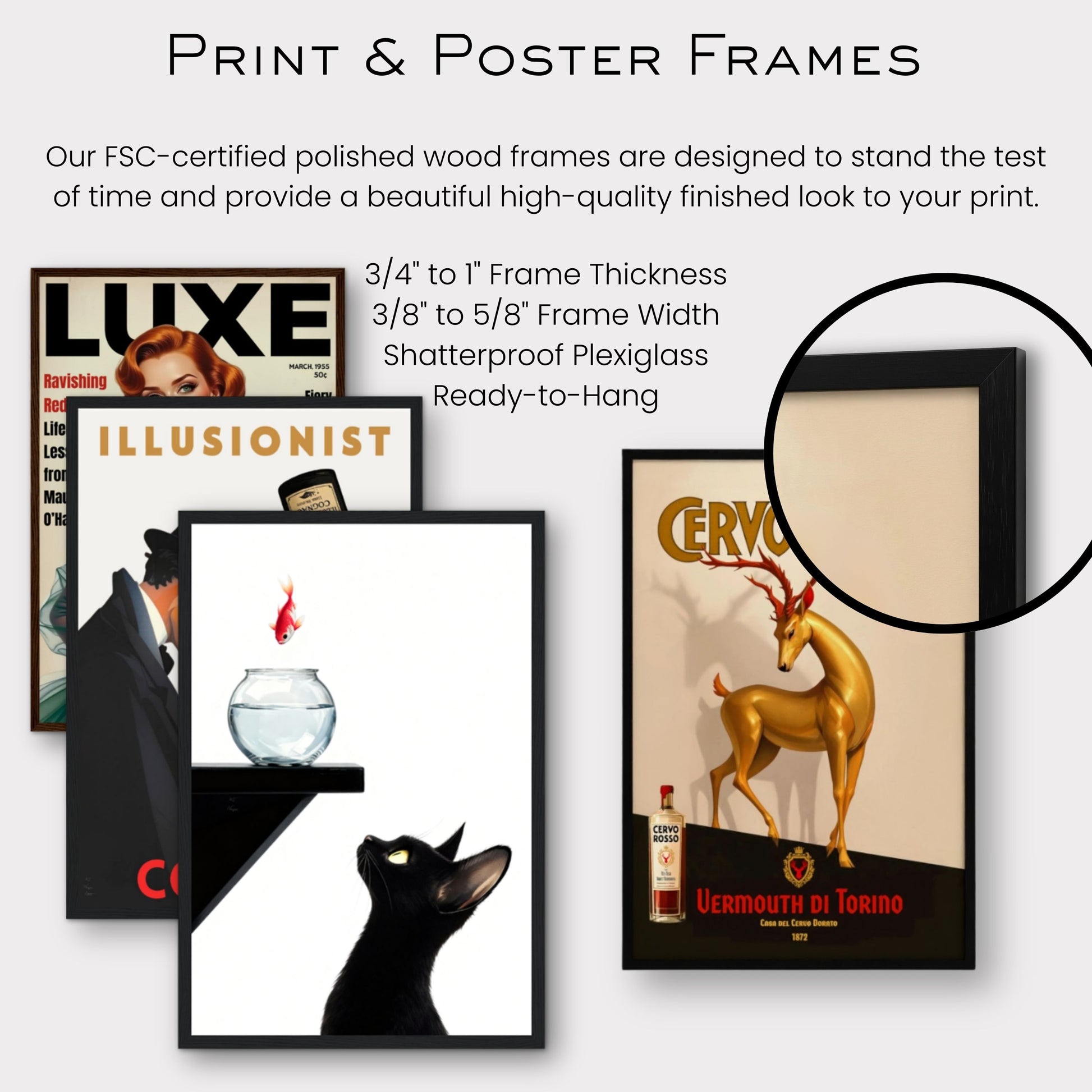 Curious Black Cat Goldfish Minimalist Art Print