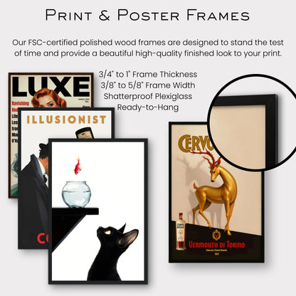 Curious Black Cat Goldfish Minimalist Art Print