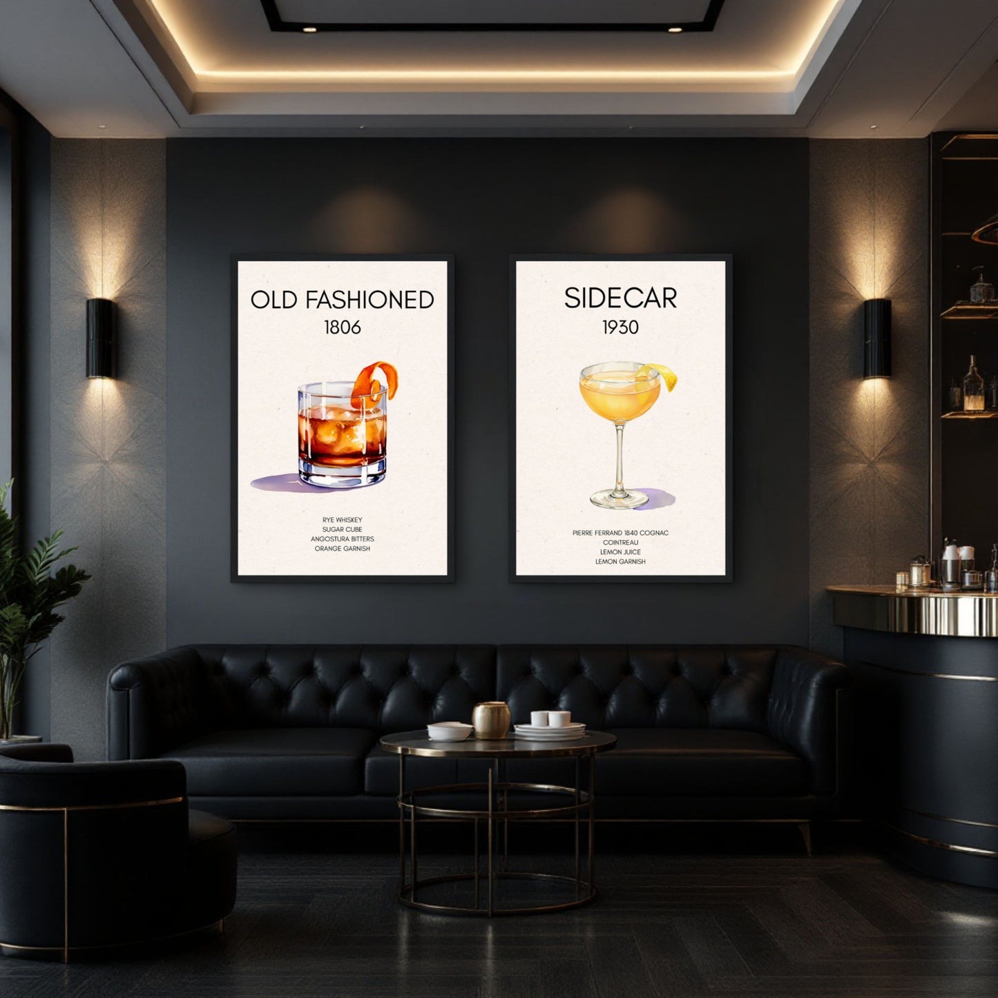 Sidecar Cocktail Bar Poster Print Black Wood Frame 30x45 cm 12x18″ Framed Canvas