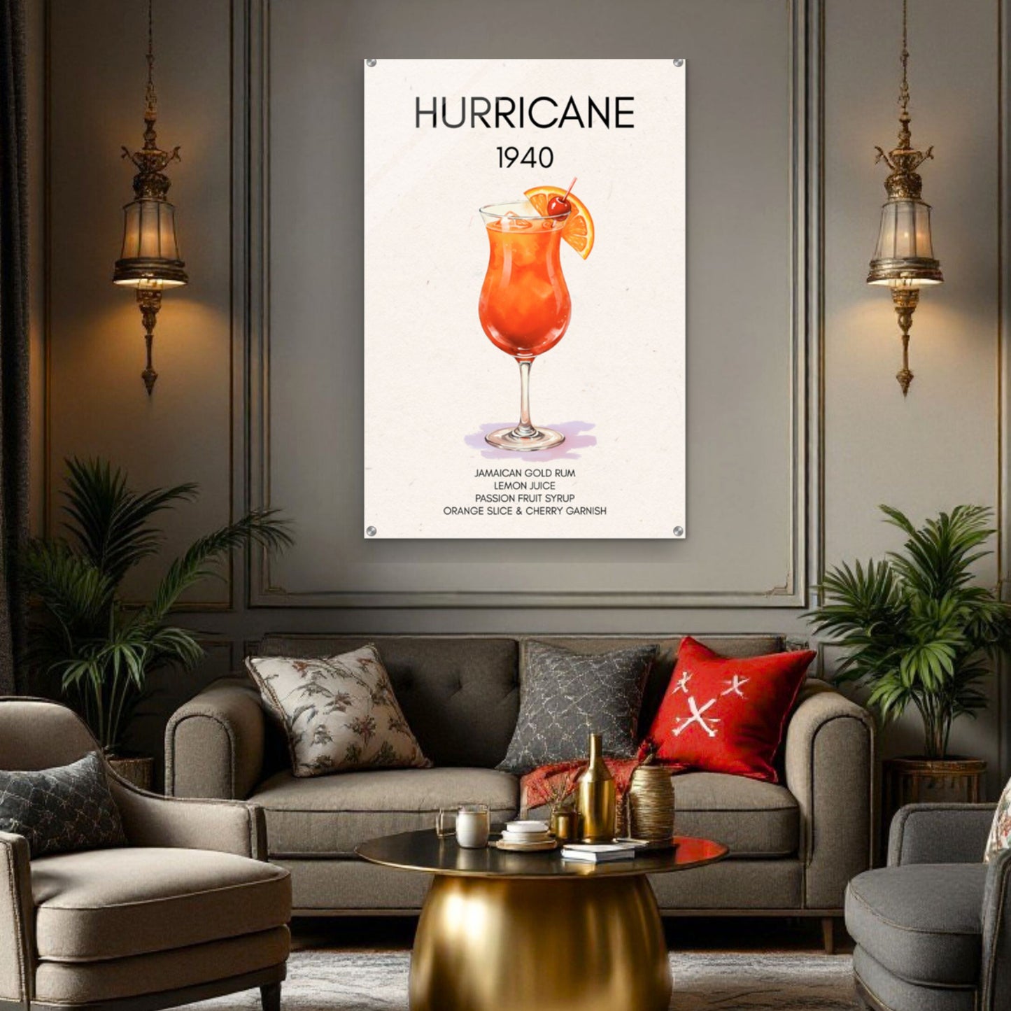 Hurricane Cocktail Bar Poster Print Black Wood Frame 30x45 cm 12x18″ Framed Canvas