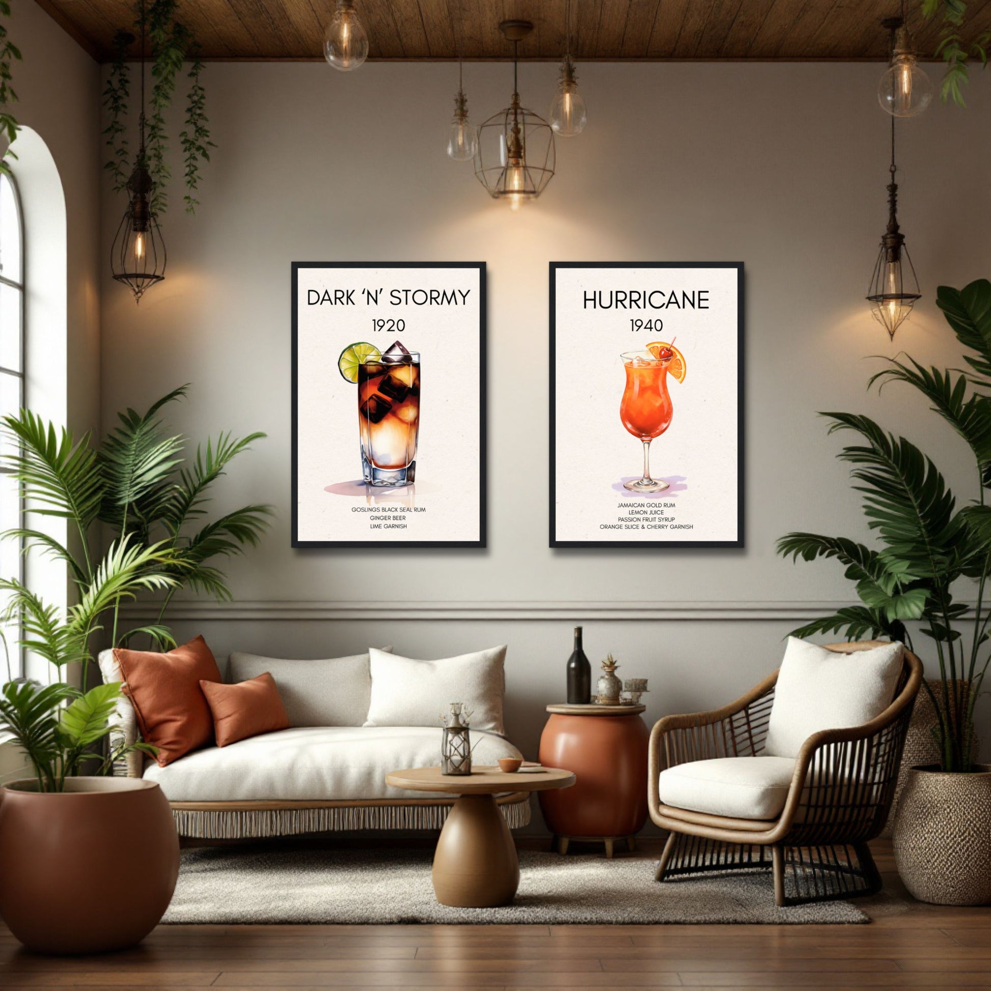Hurricane Cocktail Bar Poster Print Black Wood Frame 30x45 cm 12x18″ Framed Canvas
