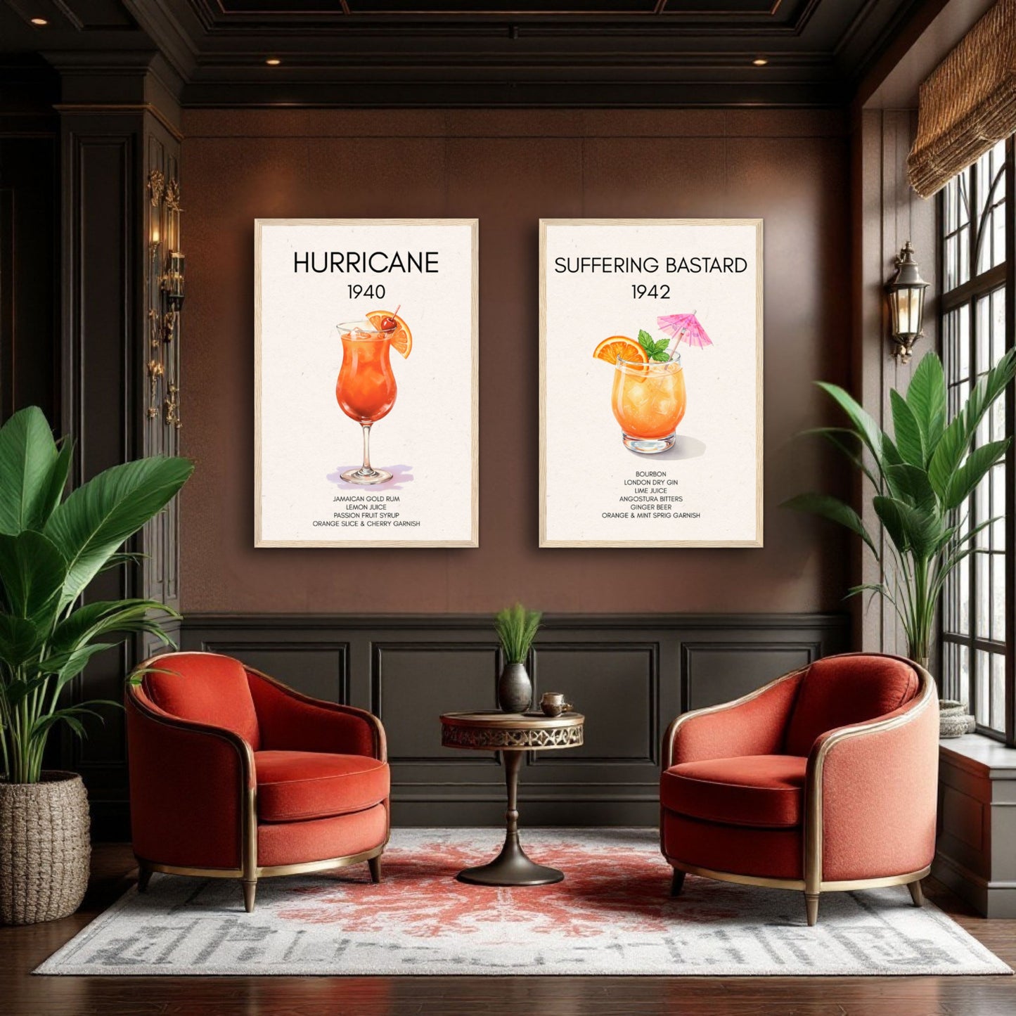 Hurricane Cocktail Bar Poster Print Black Wood Frame 30x45 cm 12x18″ Framed Canvas