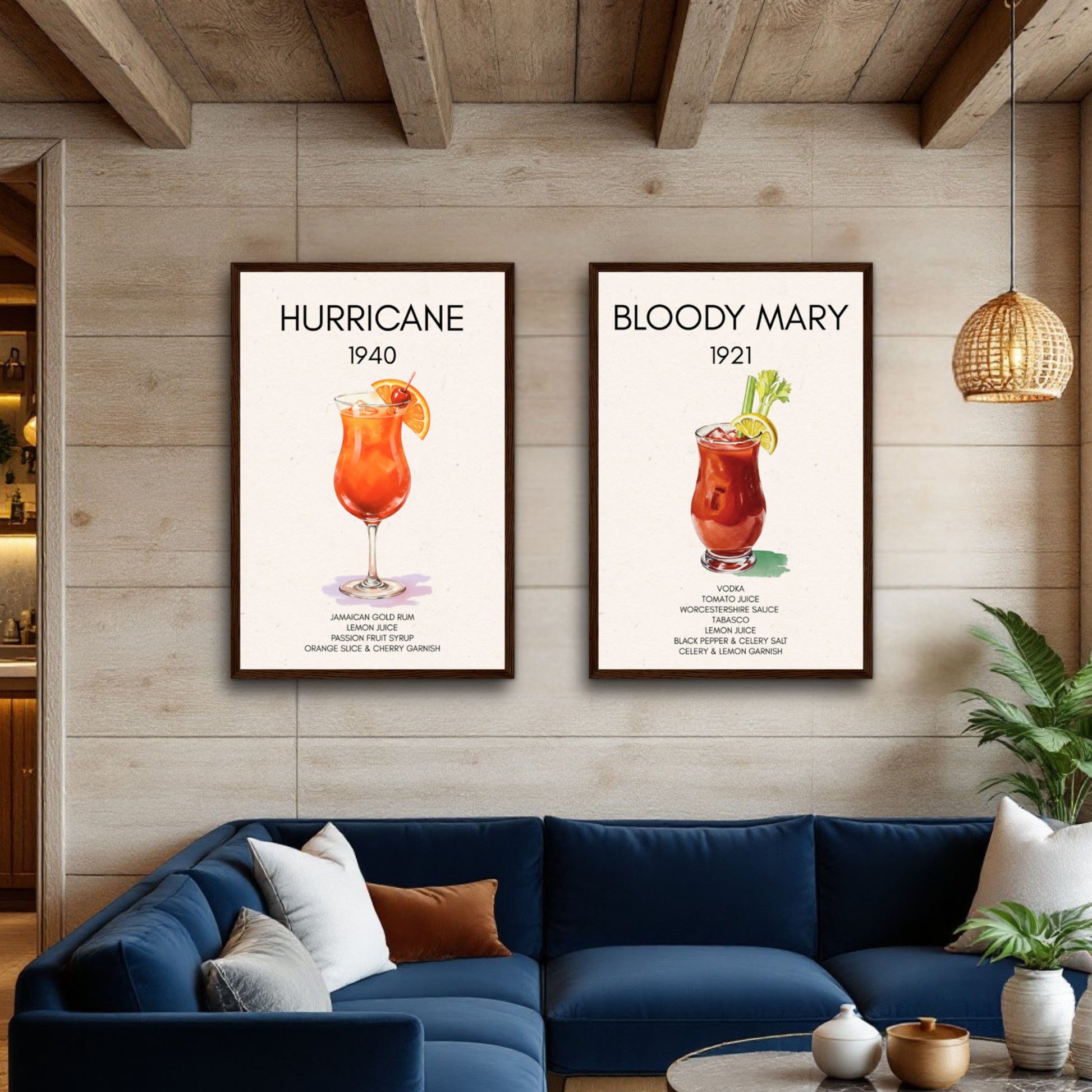 Hurricane Cocktail Bar Poster Print Black Wood Frame 30x45 cm 12x18″ Framed Canvas