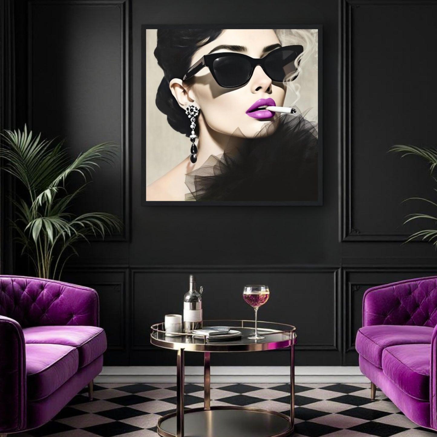 Smoking Girl Retro Fashion Model Art Print