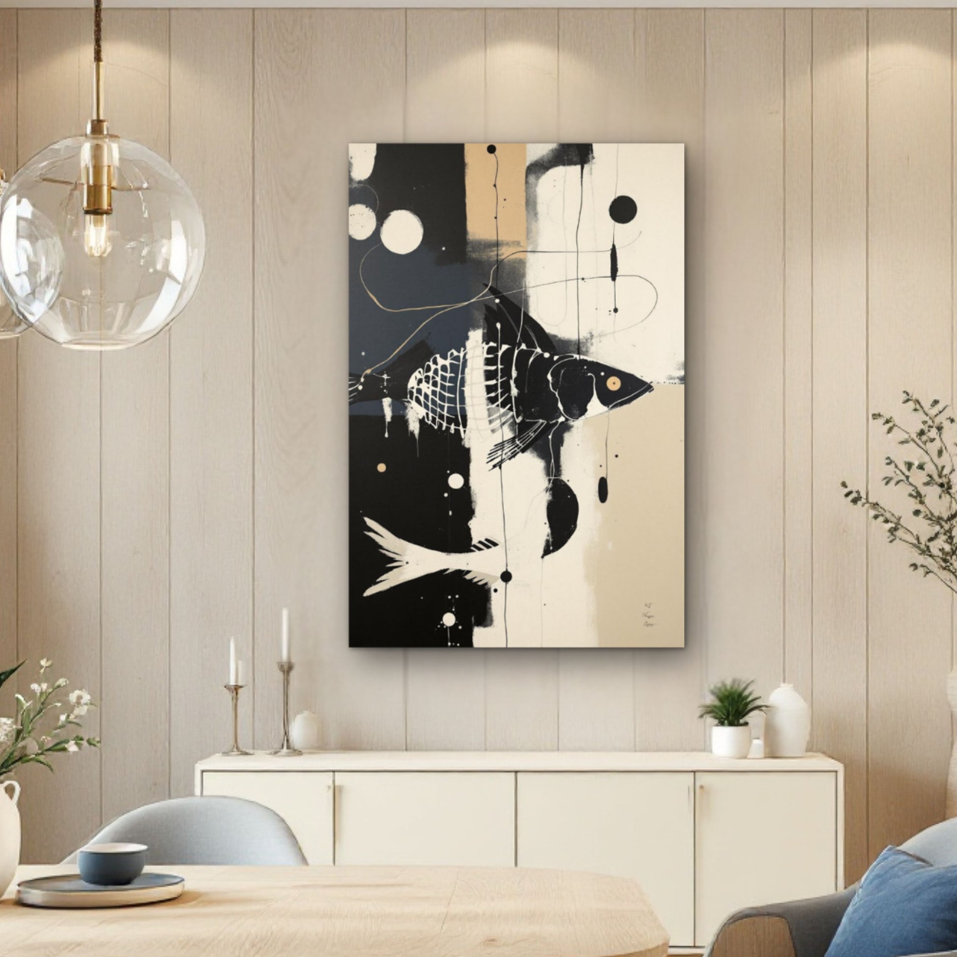 Abstract Fish Art Poster Print – Framed Modern Neutral Wall Décor