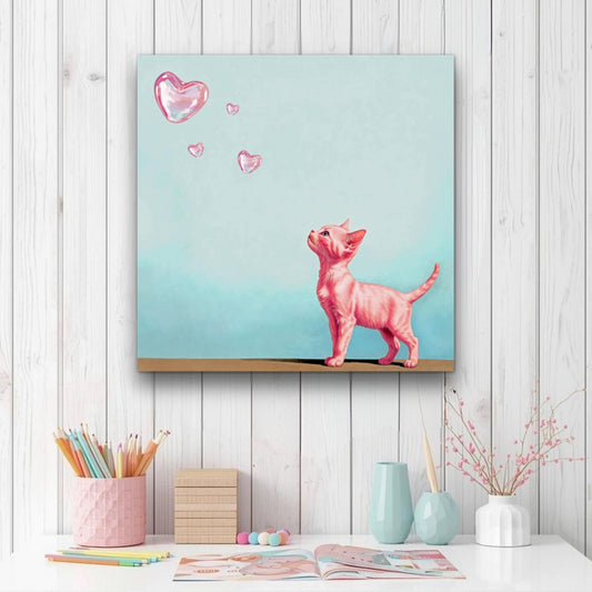 Pink Kitten Bubble Heart Vintage Art Print