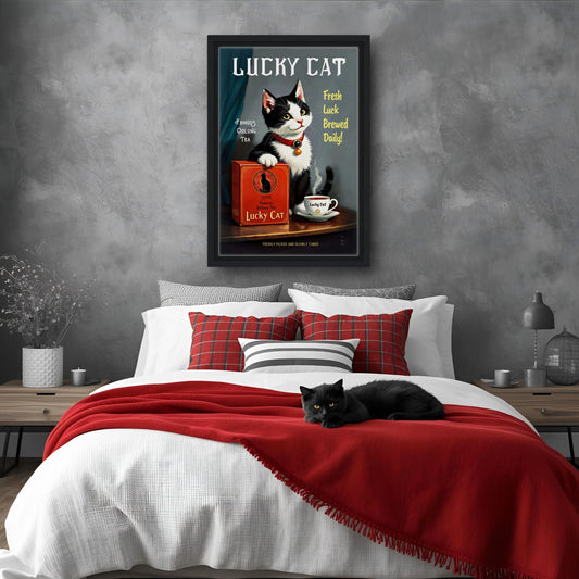 Lucky Tuxedo Cat Tea Kitchen Art Print