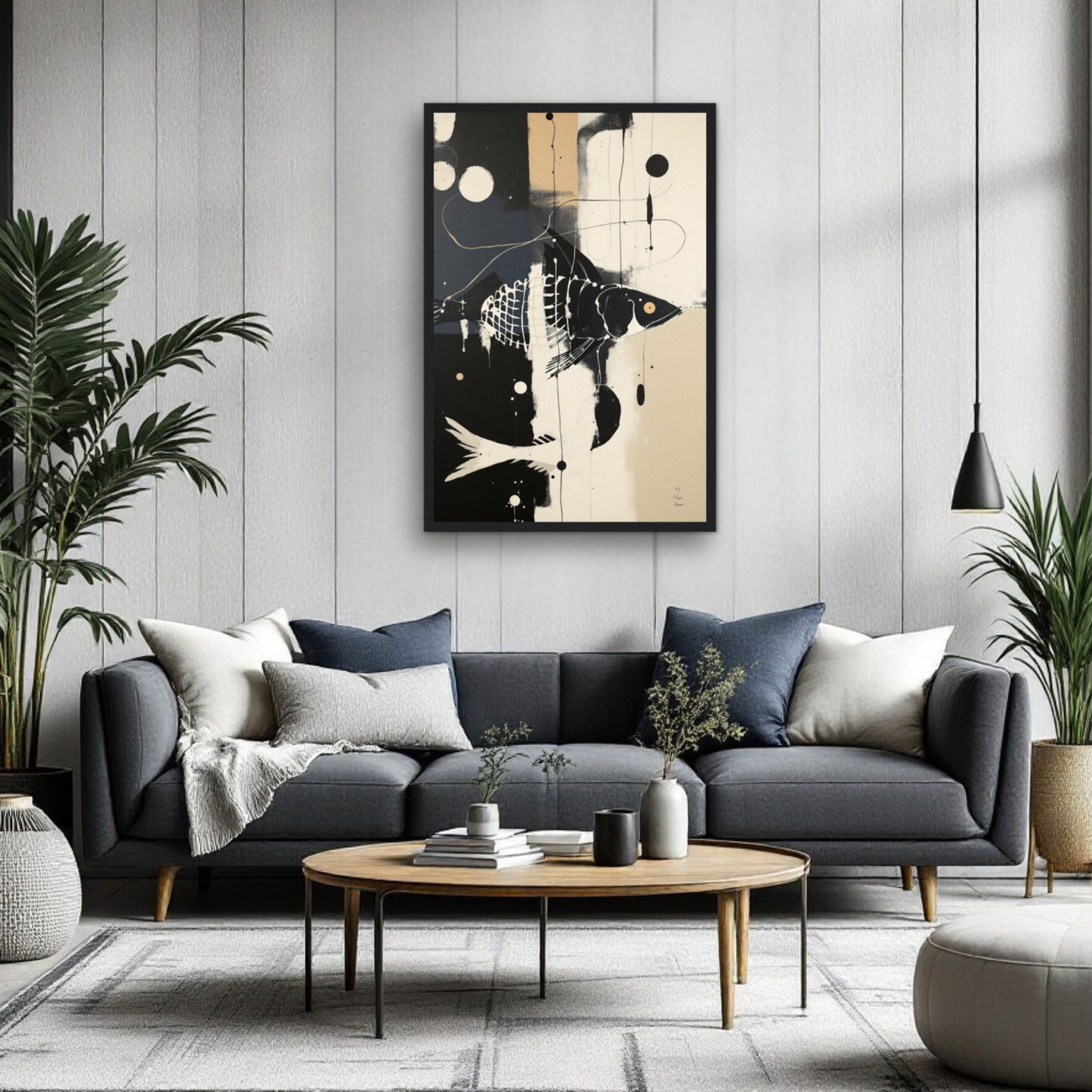 Abstract Fish Art Poster Print – Framed Modern Neutral Wall Décor