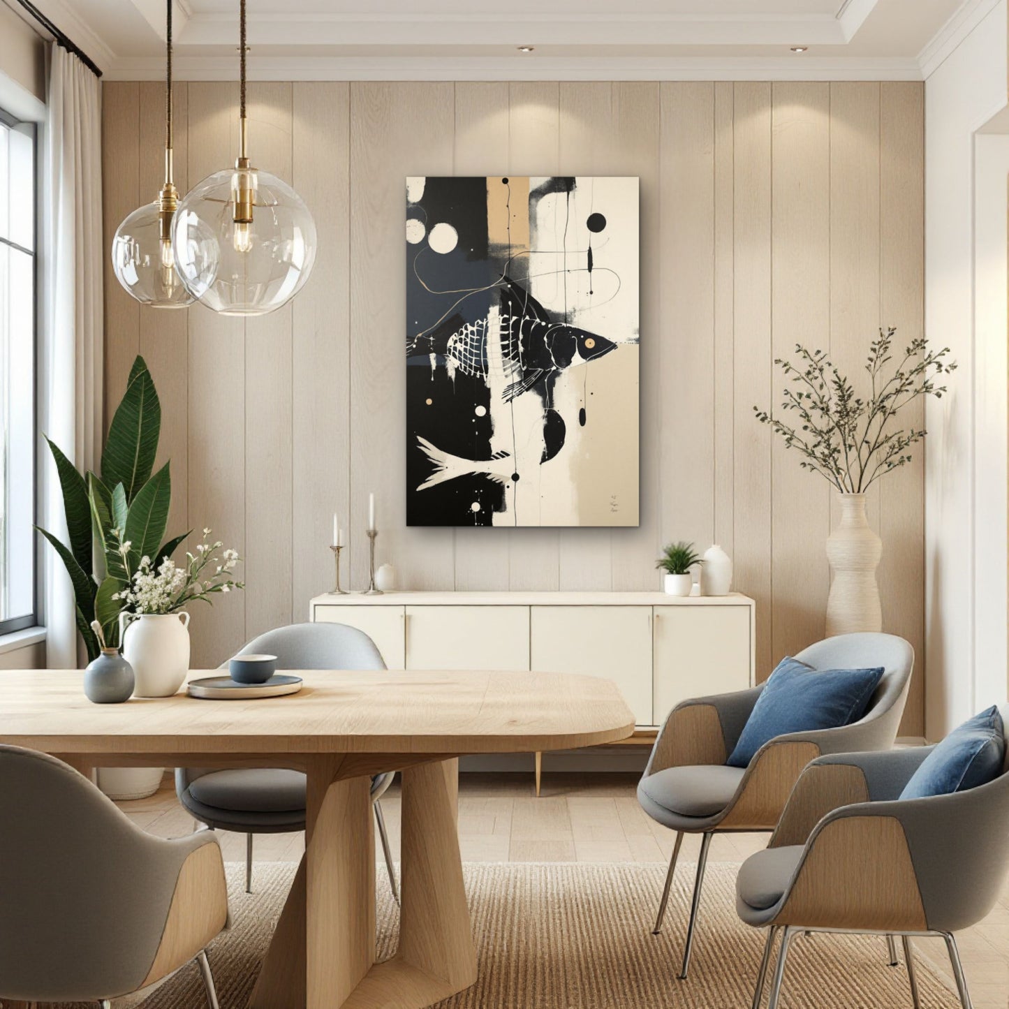 Abstract Fish Art Poster Print – Framed Modern Neutral Wall Décor