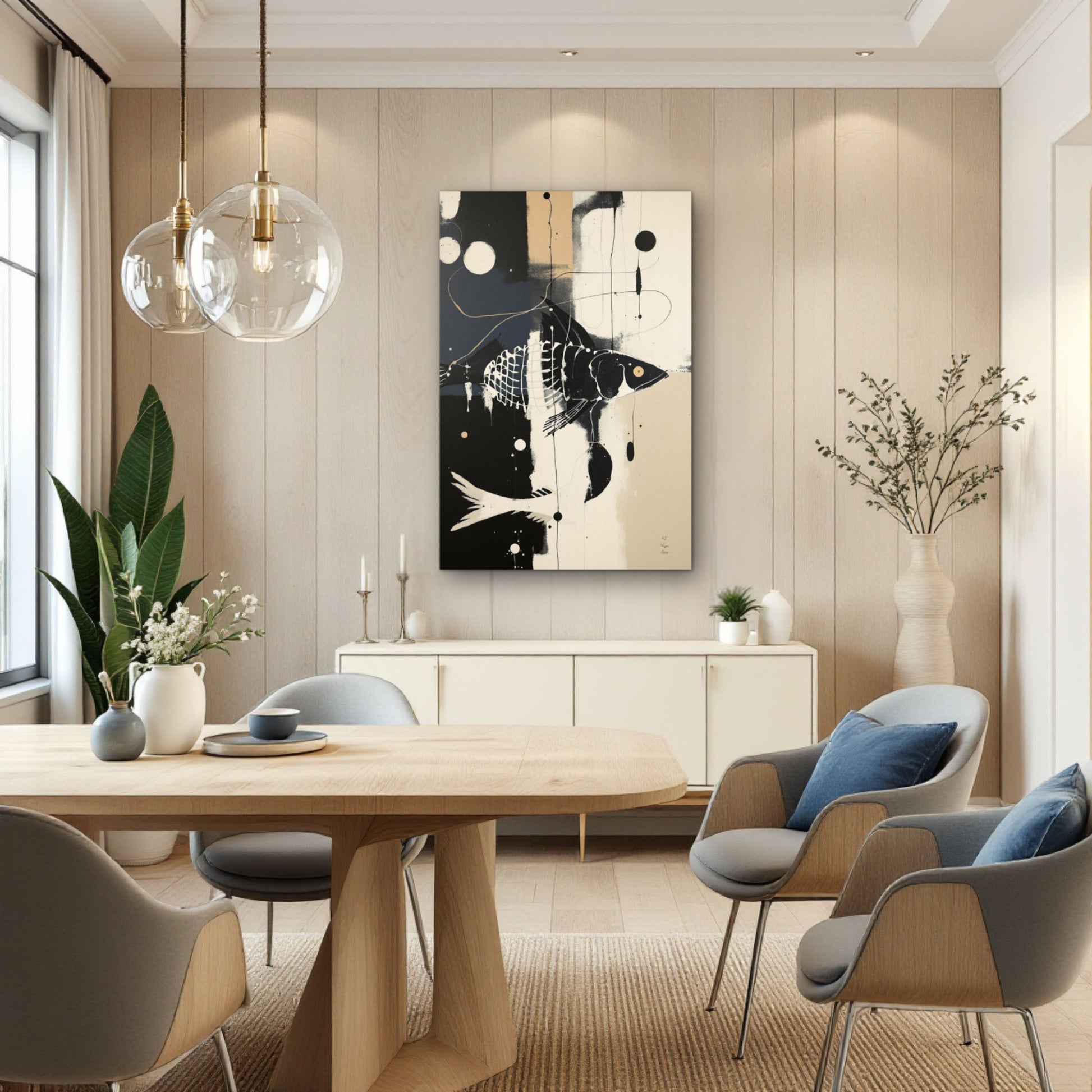 Abstract Fish Art Poster Print – Framed Modern Neutral Wall Décor