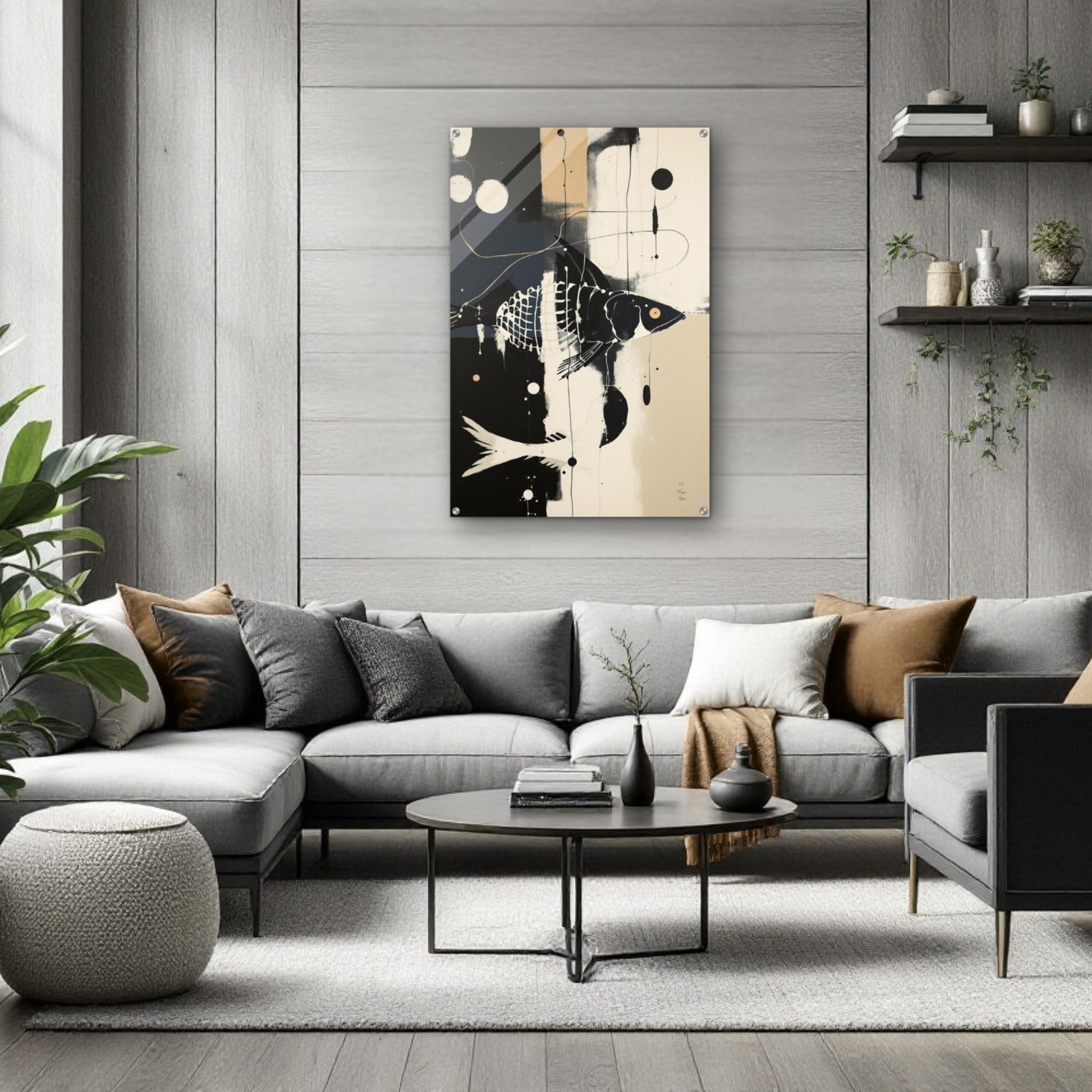 Abstract Fish Art Poster Print – Framed Modern Neutral Wall Décor