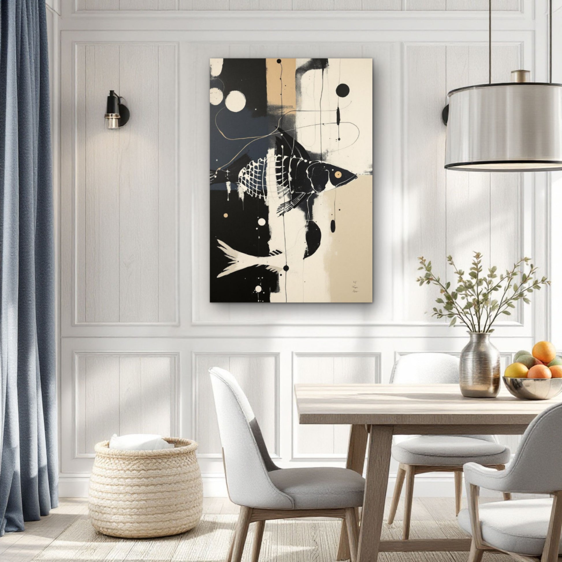 Abstract Fish Art Poster Print – Framed Modern Neutral Wall Décor