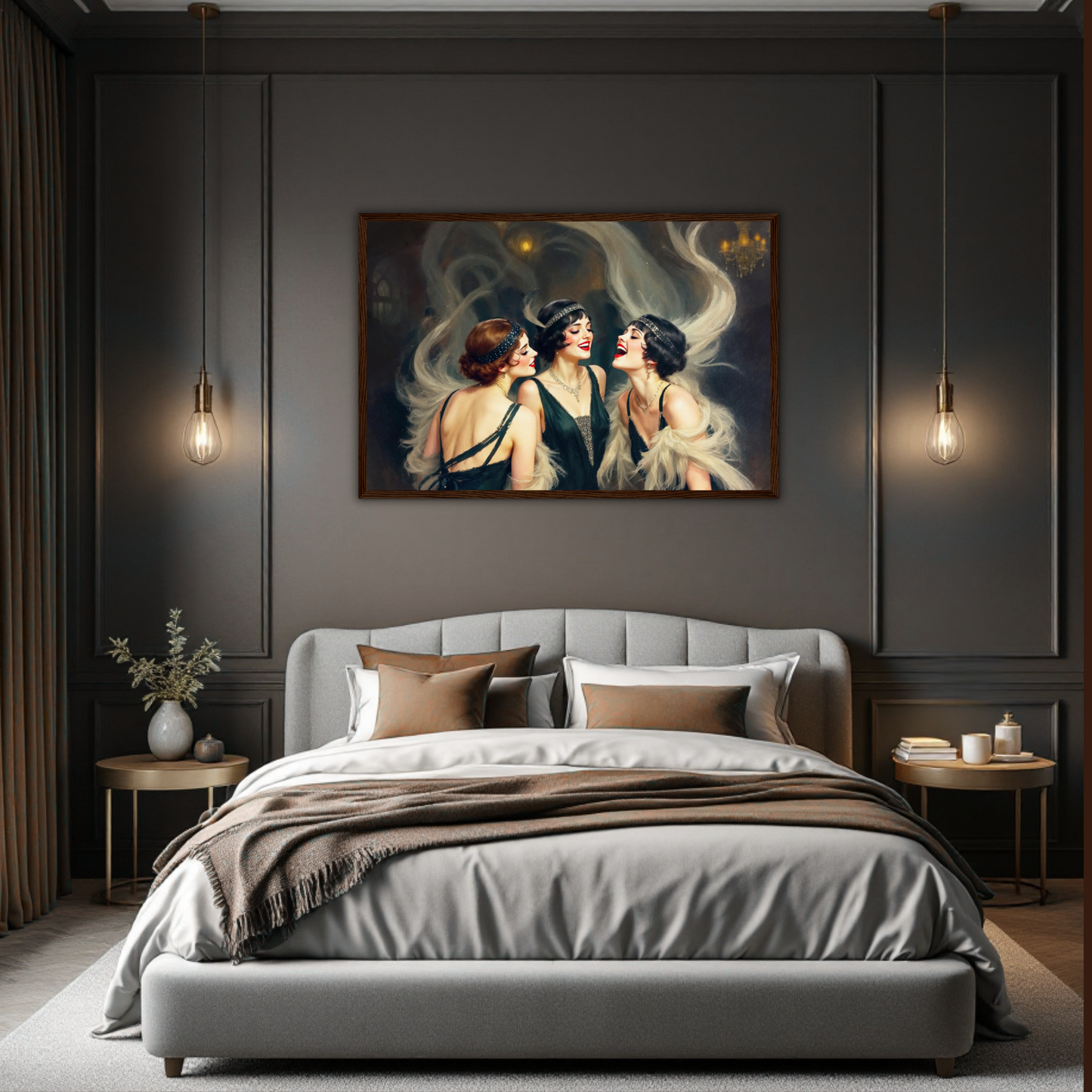 Flapper Girls Speakeasy Gatsby Art Print Dark Brown Wood Frame 60x90 cm 24x36″ Classic Matte Framed Poster