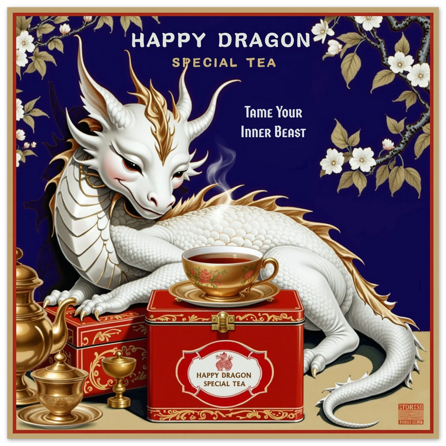 Happy Dragon Tea Art Print 50x50 cm 20x20″ Classic Matte Paper Poster No Frame