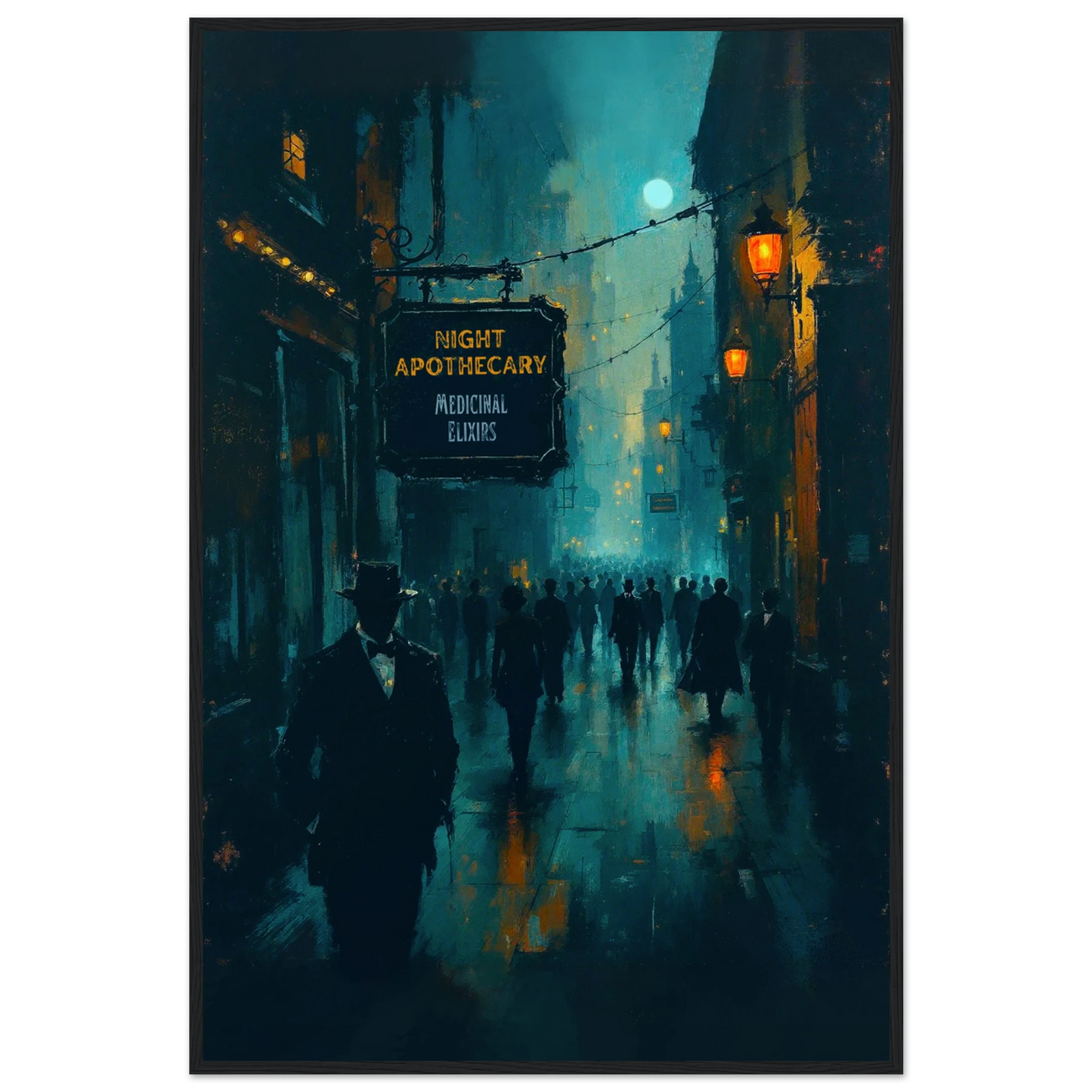 Prohibition Speakeasy Moody Nightlife Art Print Black Wood Frame 60x90 cm 24x36″ Premium Matte Framed Poster