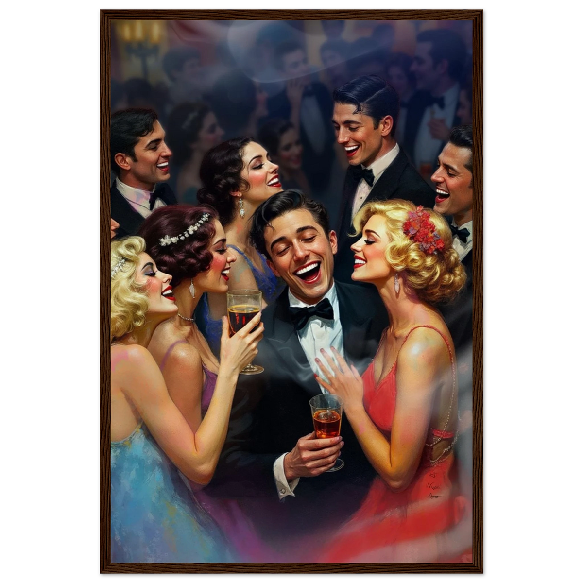 1920s Great Gatsby Speakeasy Party Art Print Dark Brown Wood Frame 40x60 cm 16x24″ Museum-Quality Matte Framed Poster