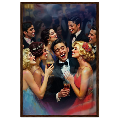1920s Great Gatsby Speakeasy Party Art Print Dark Brown Wood Frame 40x60 cm 16x24″ Museum-Quality Matte Framed Poster