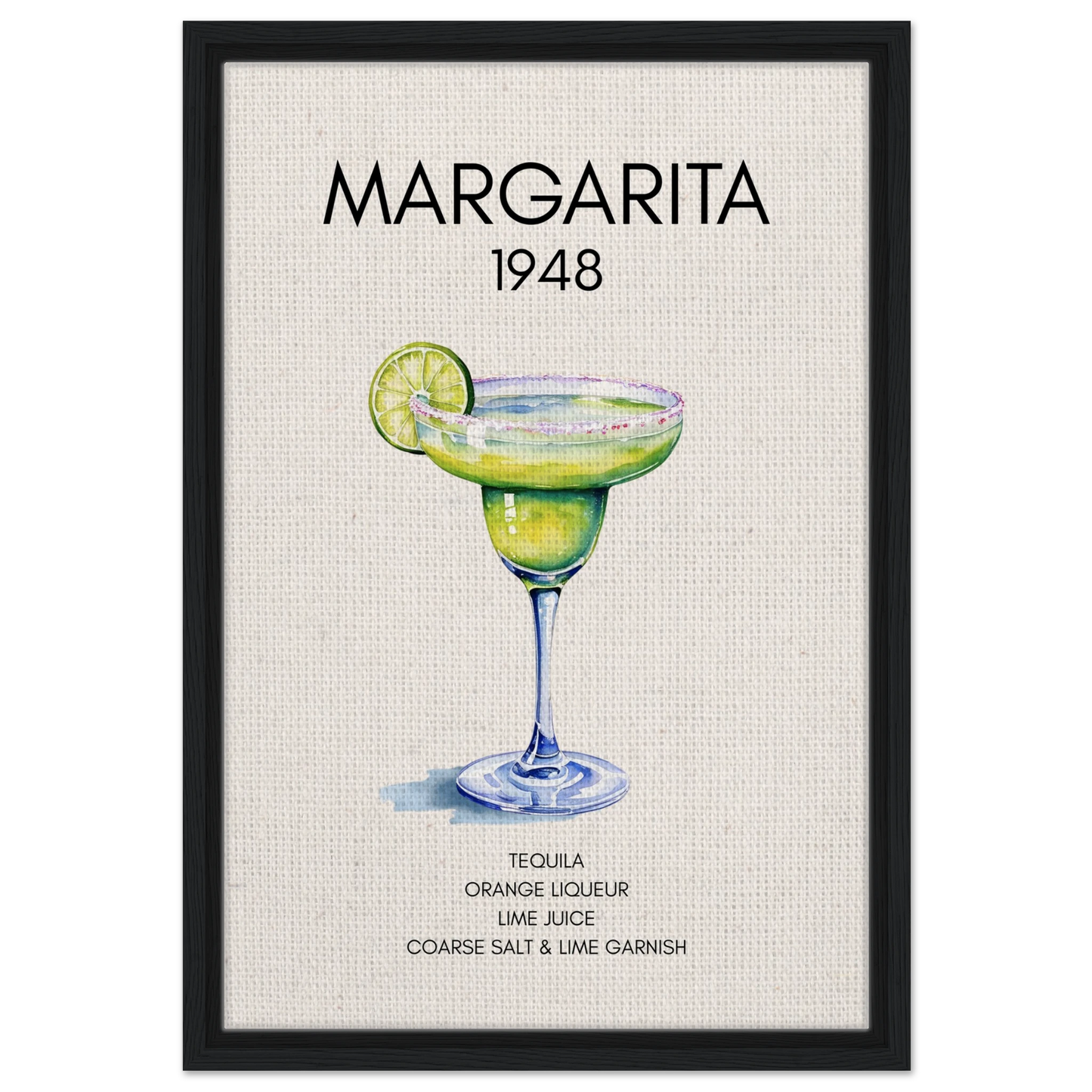 Margarita Cocktail Bar Poster Print Black Wood Frame 40x60 cm 16x24″ Framed Canvas