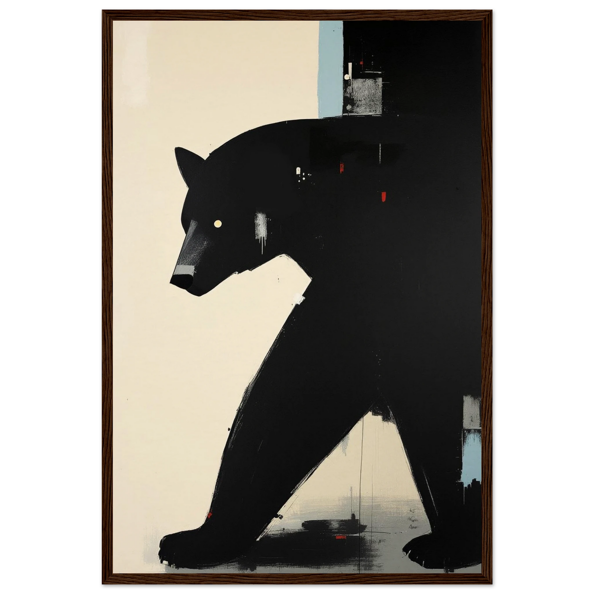 Minimalist Abstract Black Bear Art Poster Print Dark Brown Wood Frame 40x60 cm 16x24″ Museum-Quality Matte Wooden Framed Poster