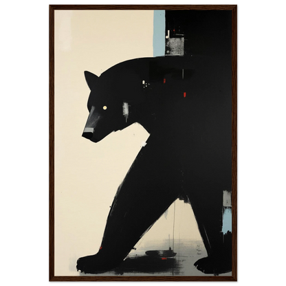 Minimalist Abstract Black Bear Art Poster Print Dark Brown Wood Frame 40x60 cm 16x24″ Museum-Quality Matte Wooden Framed Poster