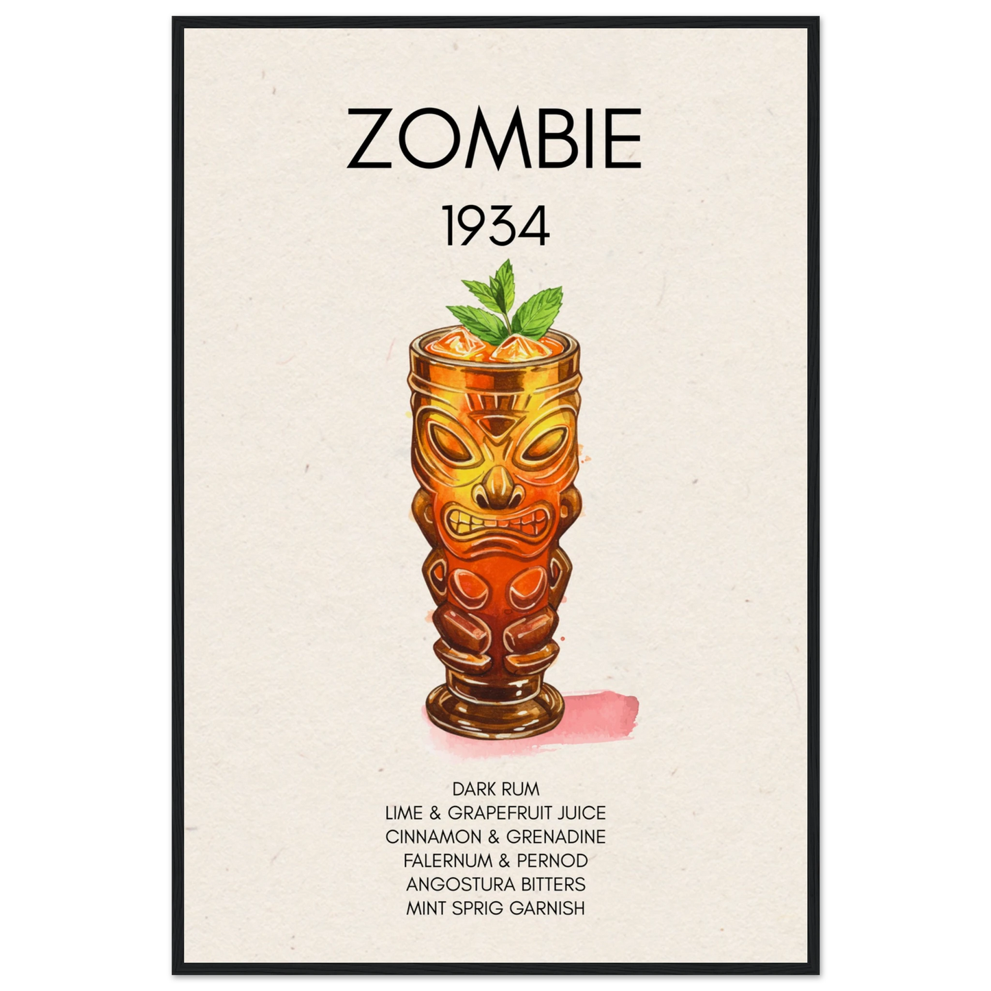 Zombie Tiki Cocktail Bar Poster Print Black Wood Frame 60x90 cm 24x36″ Museum-Quality Matte Paper Wooden Framed Poster