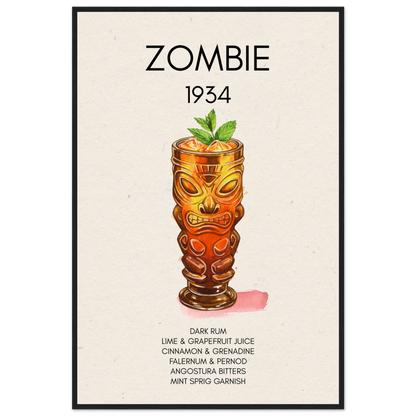 Zombie Tiki Cocktail Bar Art Print Black Wood Frame 60x90 cm 24x36″ Museum-Quality Matte Paper Wooden Framed Poster