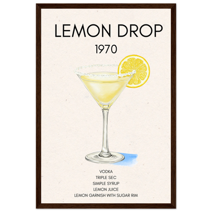 Lemon Drop Martini Cocktail Bar Art Print Dark Brown Wood Frame 30x45 cm 12x18″ Premium Matte Paper Wooden Framed Poster