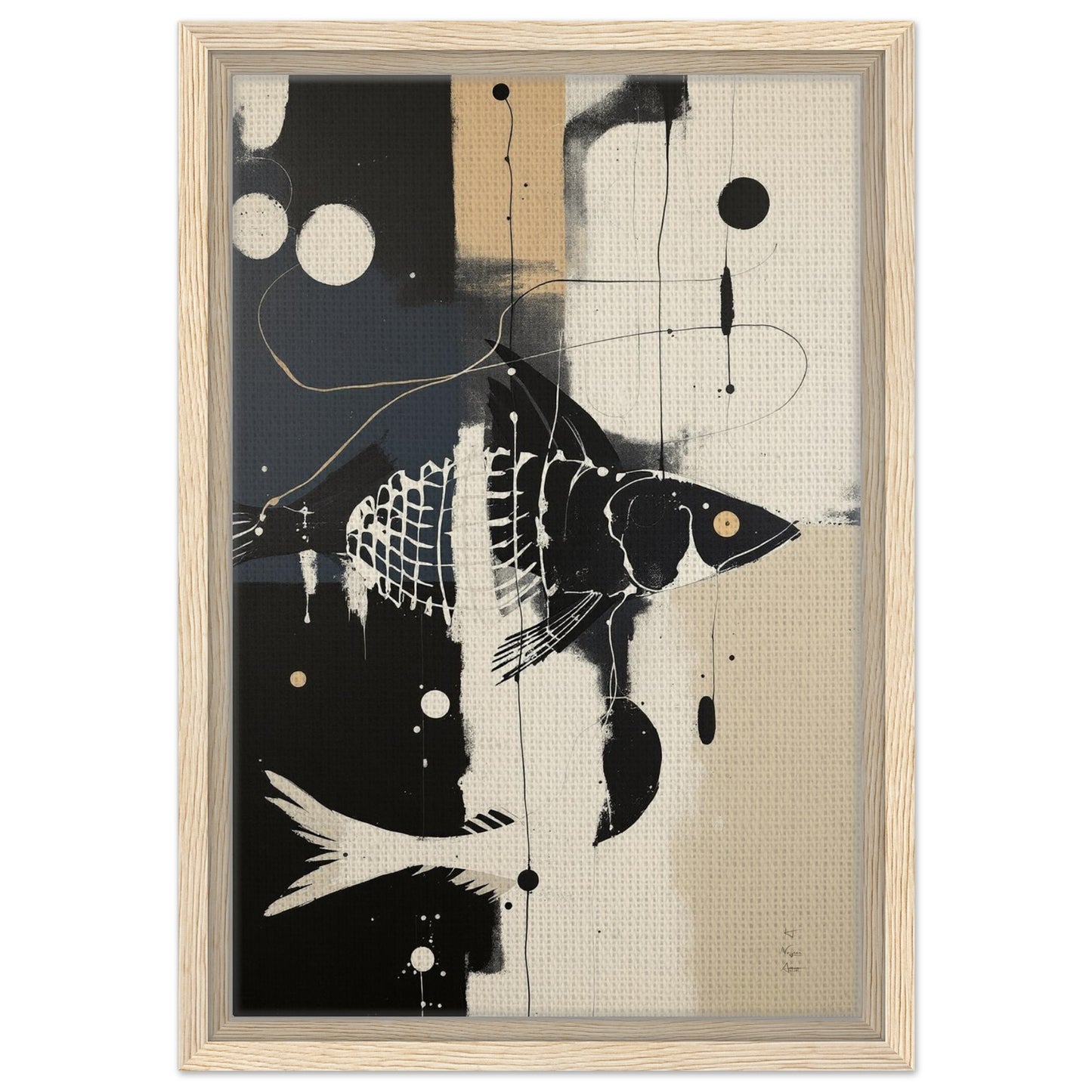 Abstract Fish Art Poster Print – Framed Modern Neutral Wall Décor Light Wood Frame 30x45 cm 12x18″ Framed Canvas