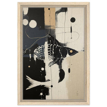 Abstract Fish Art Poster Print – Framed Modern Neutral Wall Décor Light Wood Frame 30x45 cm 12x18″ Framed Canvas