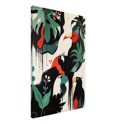 Mid-Century Modern Exotic Bird Art Poster Print - Framed Tropical Parrot Wall Décor Light Wood Frame 60x90 cm 24x36″ Premium Matte Wooden Framed Poster