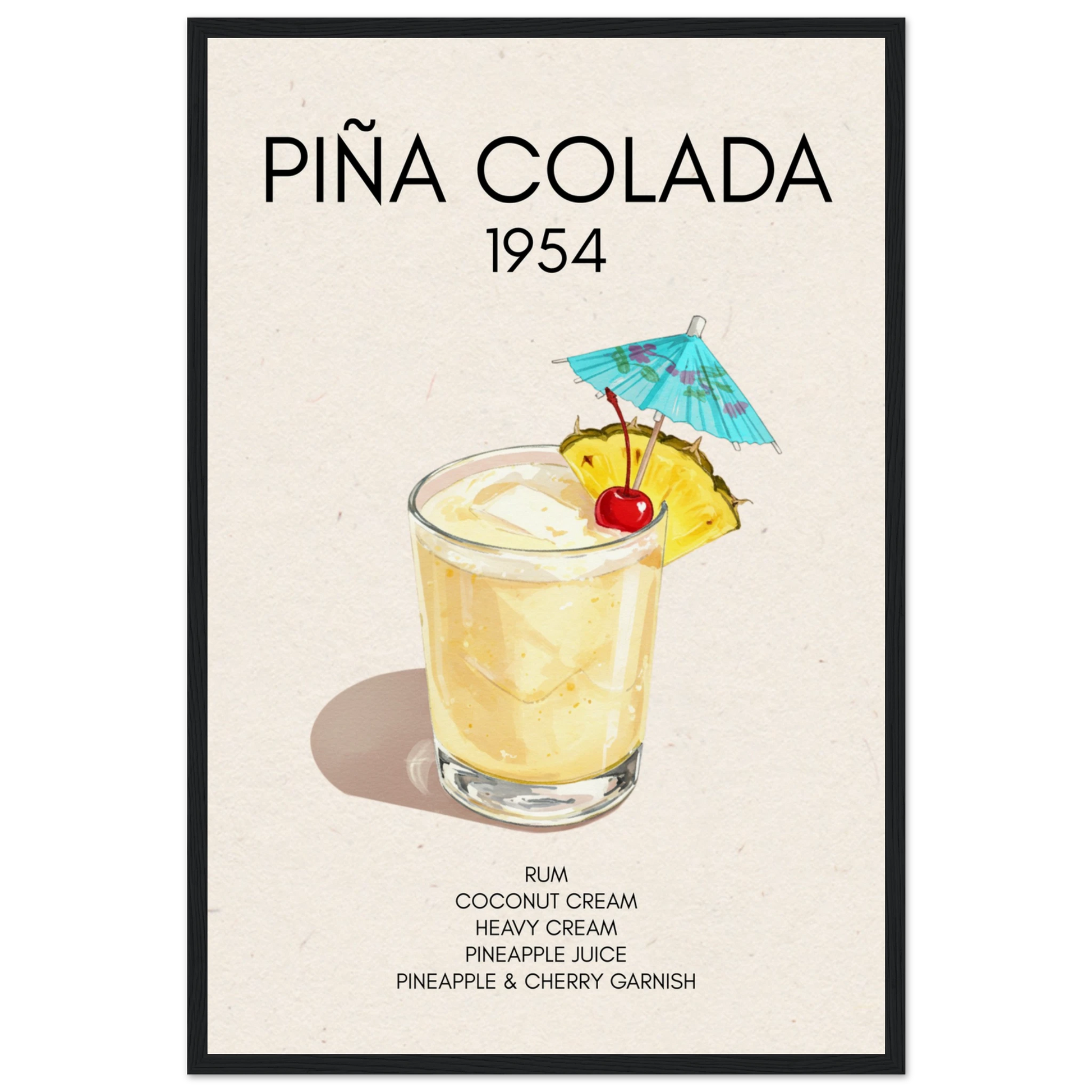 Pina Colada Cocktail Bar Poster Print Black Wood Frame 40x60 cm 16x24″ Museum-Quality Matte Paper Wooden Framed Poster