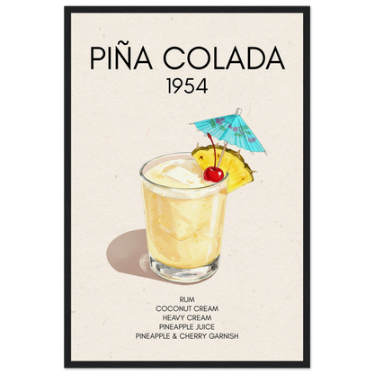 Pina Colada Cocktail Bar Poster Print Black Wood Frame 40x60 cm 16x24″ Museum-Quality Matte Paper Wooden Framed Poster