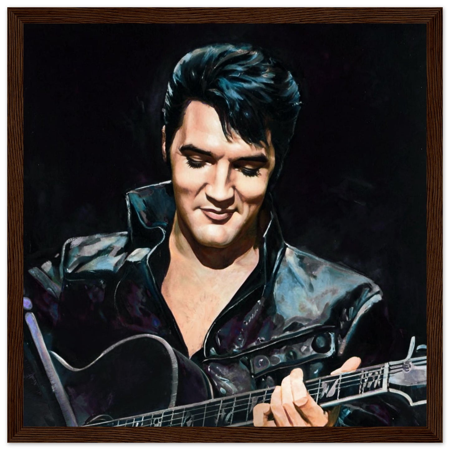 Elvis Presley Comeback Tour Art Print Dark Brown Wood Frame 30x30 cm 12x12″ Premium Matte Framed Poster
