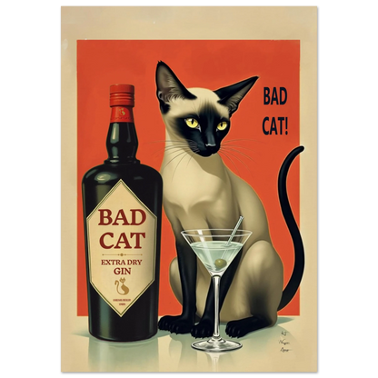 Siamese Cat Gin Martini Cocktail Art Print 70x100 cm 28x40″ Museum-Quality Matte Paper Poster No Frame