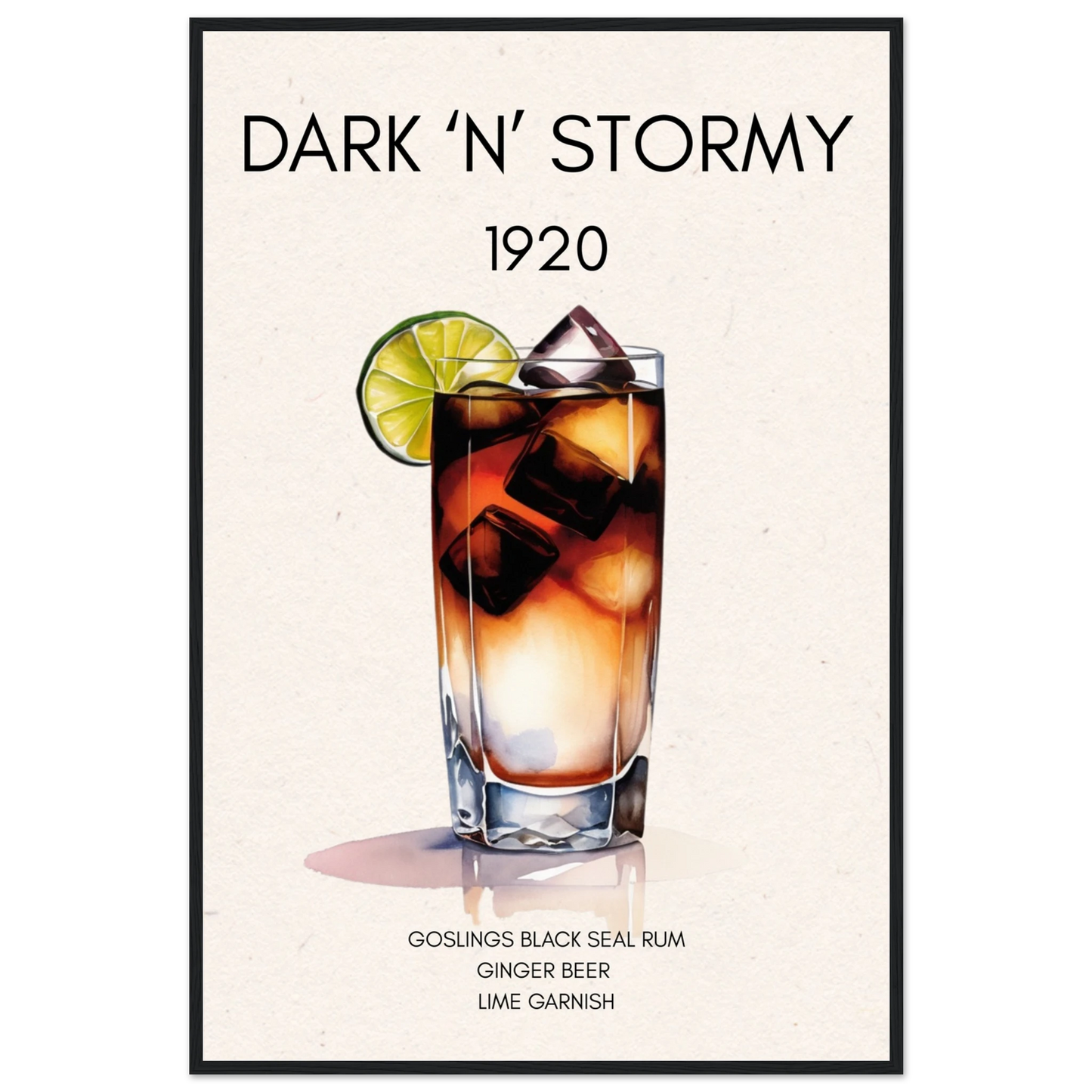 Dark n Stormy Cocktail Drink Bar Art Print Black Wood Frame 60x90 cm 24x36″ Classic Matte Paper Wooden Framed Poster